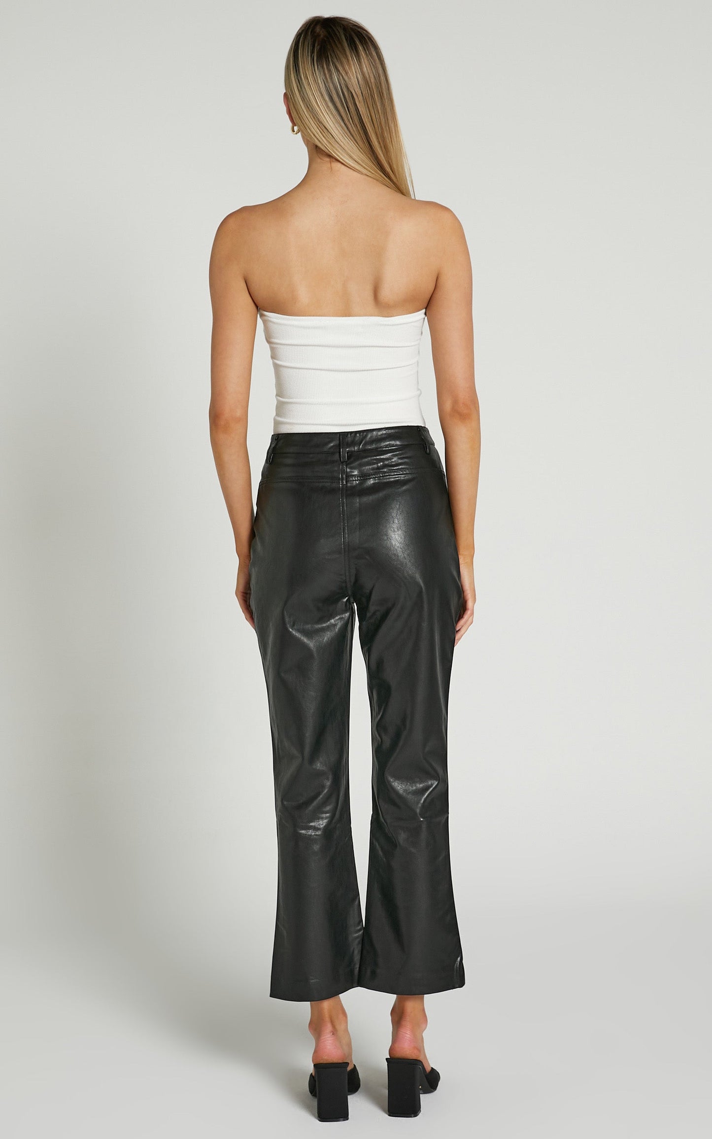 Maison Pant - High Waisted Faux Leather Flare Pant in Black