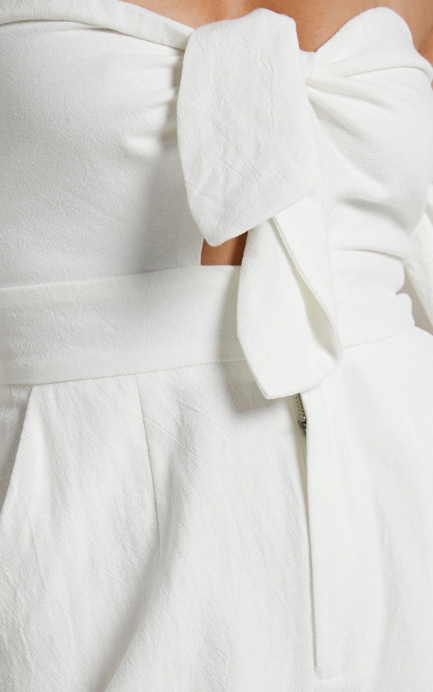Maja Jumpsuit - Front Tie Off Shoulder Jumpsuit in Off White