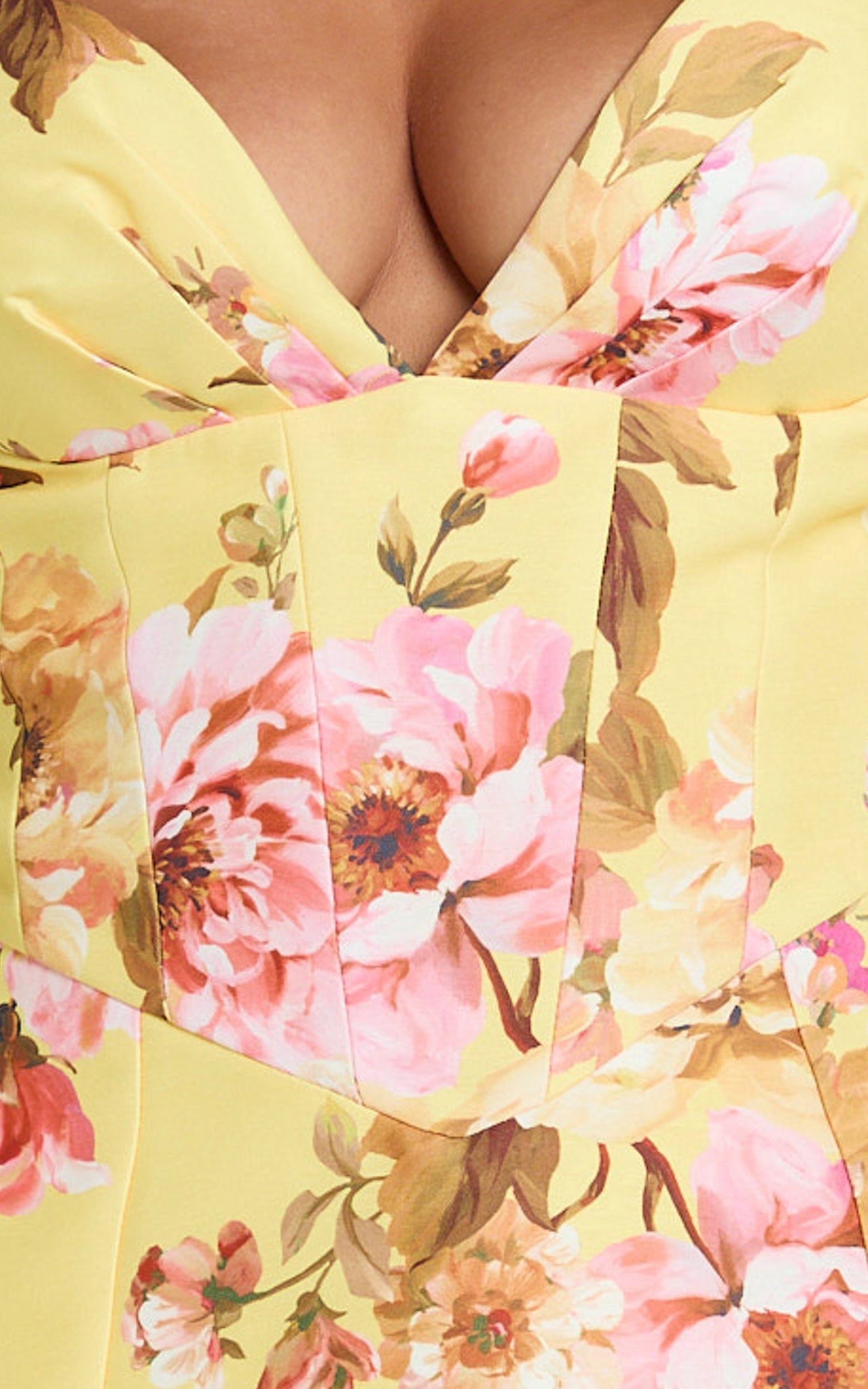 Marianna Mini Dress - Floral Print V Neck Fit and Flare Dress in Yellow