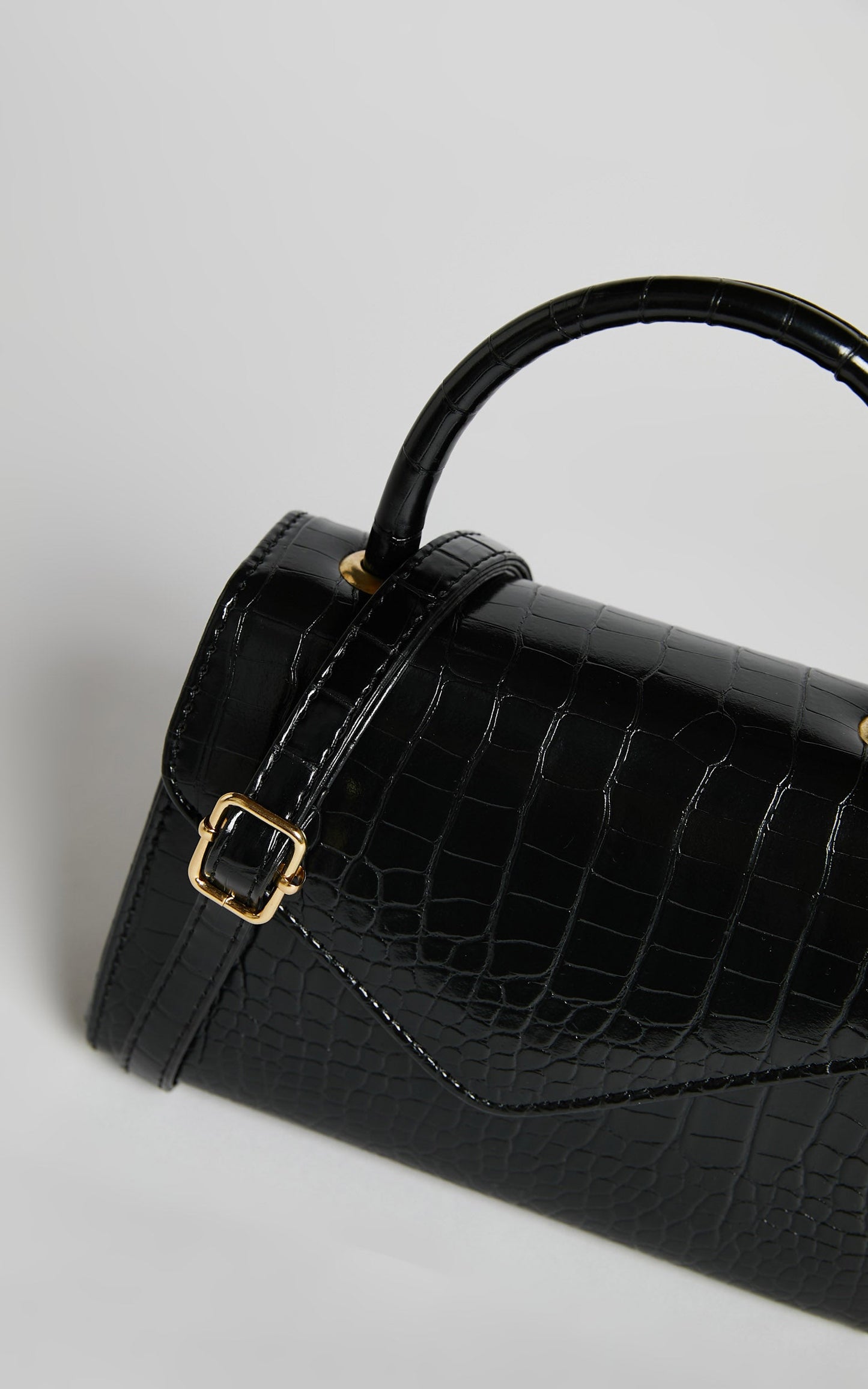 Marilou Bag - Croc Embossed Top Handle Crossbody Bag in Black