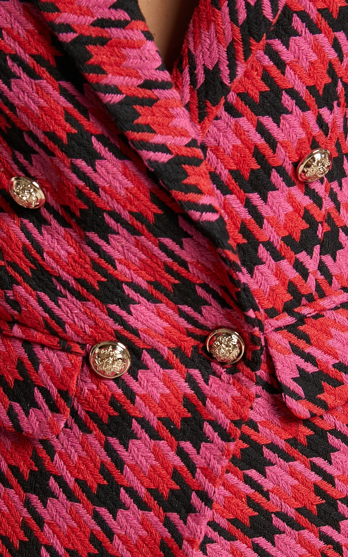 Marjoe Blazer - Button Detail Blazer in Pink and Black Check