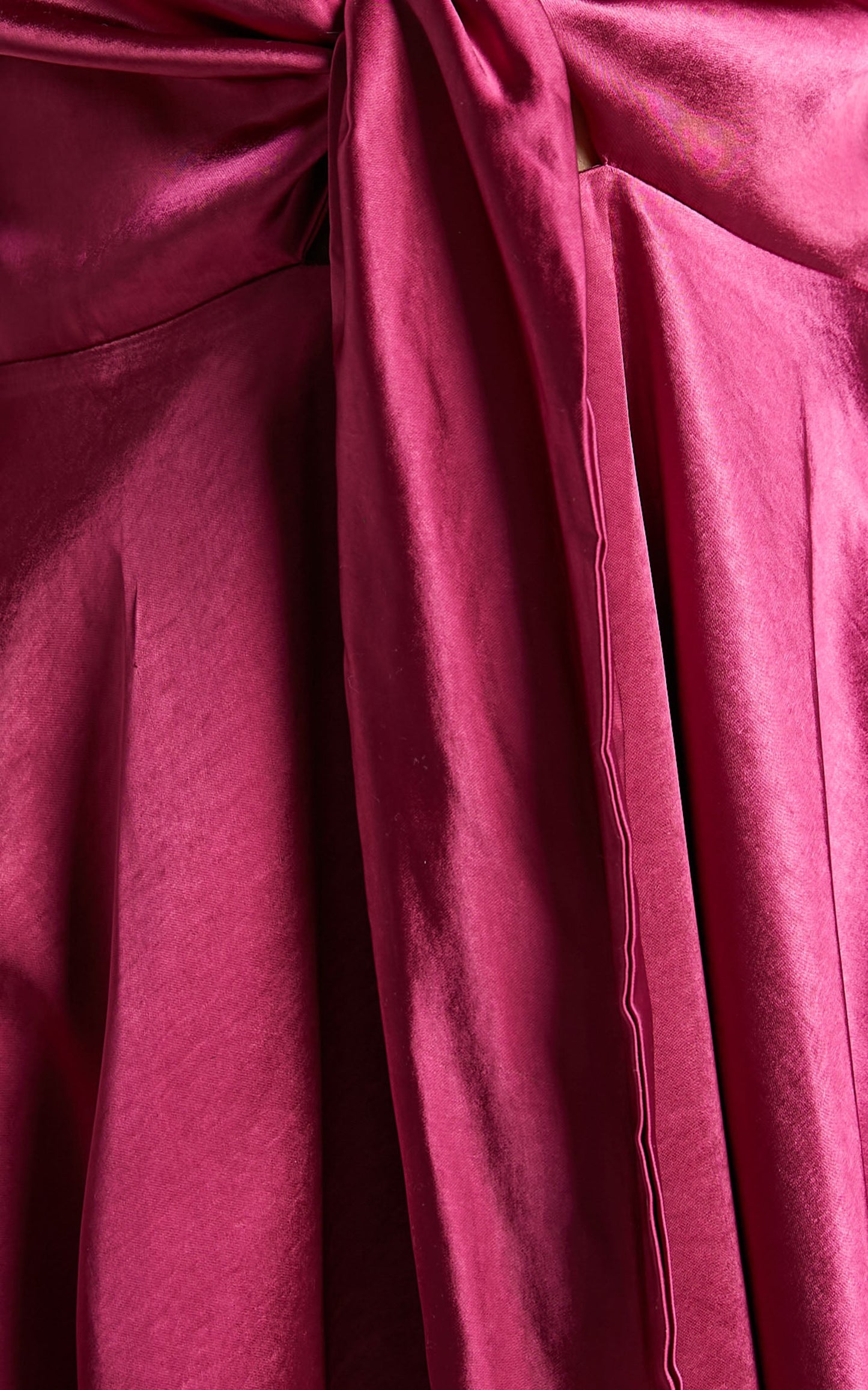 Marneth Mini Dress - Tie Front Long Sleeve Satin Dress in Magenta
