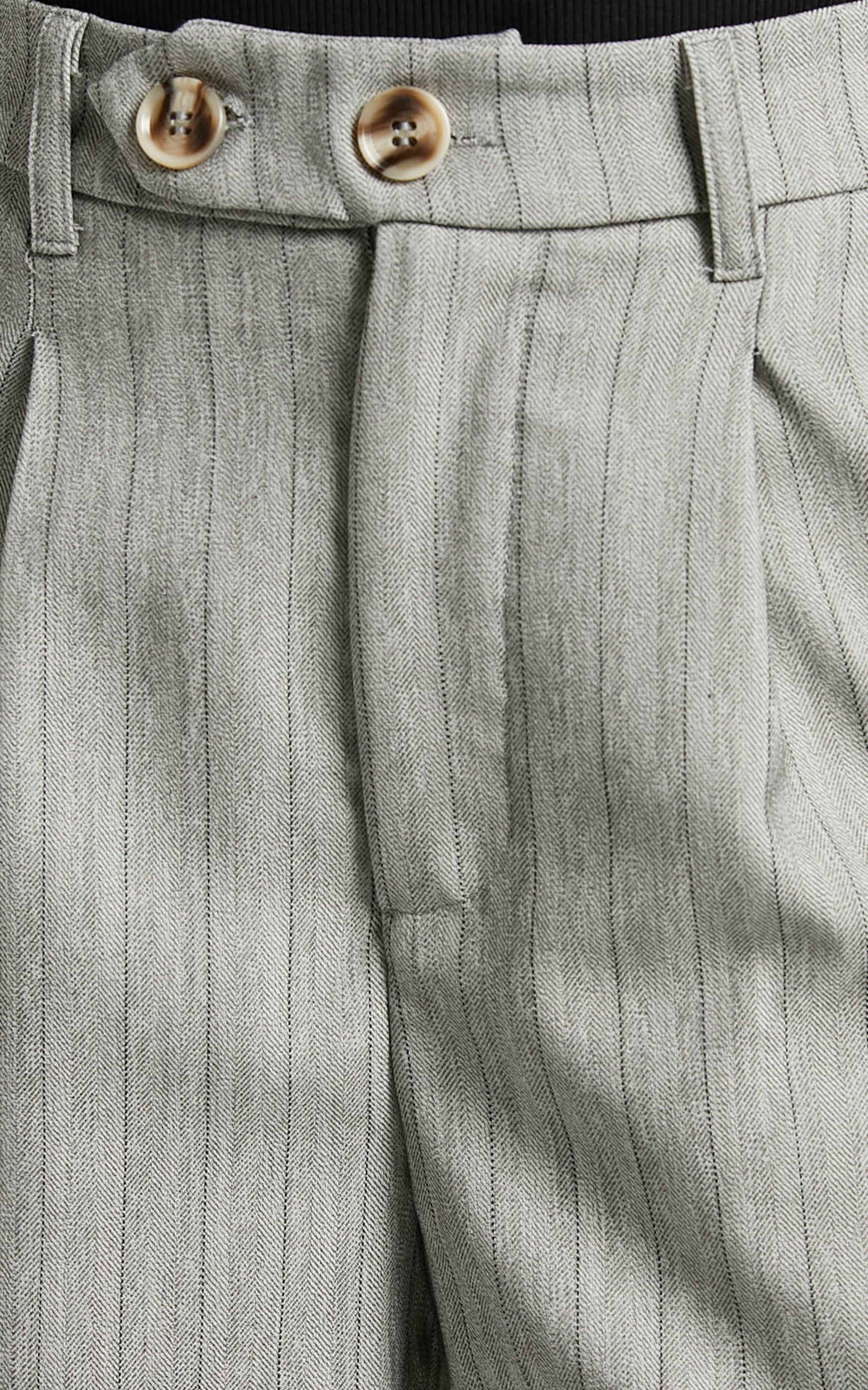 Maryanne - High Waisted Double Button Relaxed Pant in Grey Pinstripe