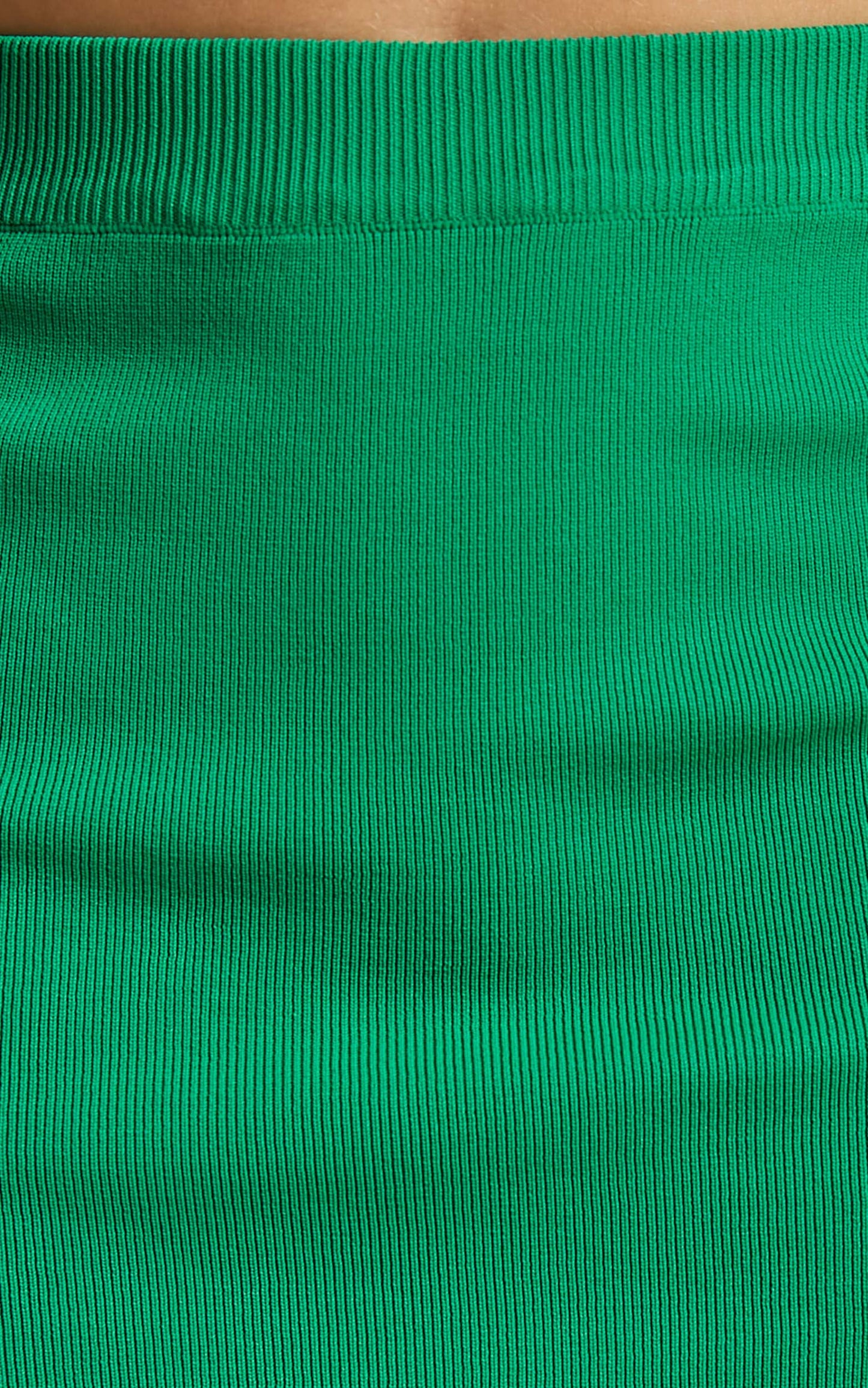 Matina Two Piece Set - Fitted Crop Top and Thigh Split Midi Skirt Ribbed Set in Green