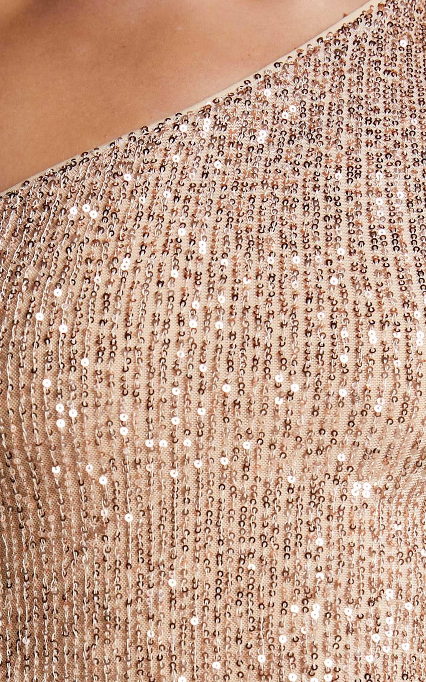 Mayrin Bodysuit - One Shoulder Sequin Bodysuit in Rose Gold