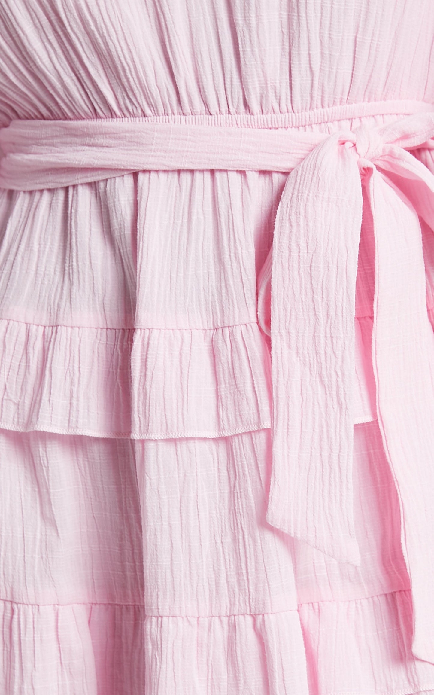 Meet Me In The Sun Mini Dress - Tie Waist Tiered Dress in Pink