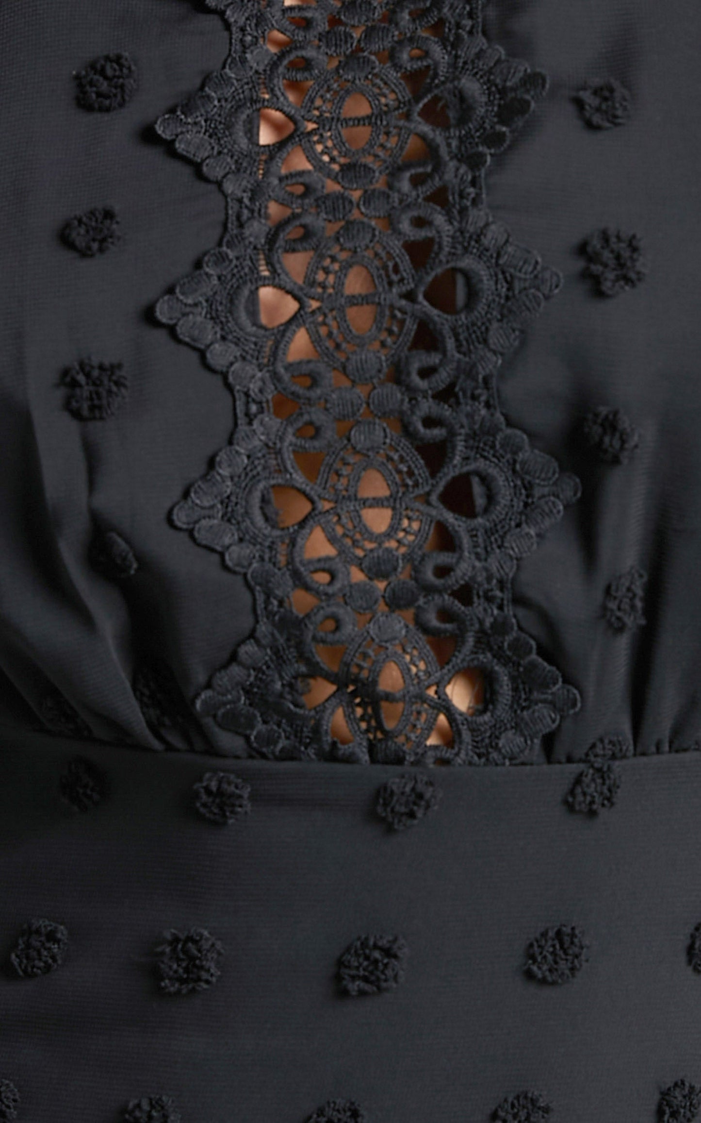 Meihna Mini Dress - Lace Detail Long Sleeve Dress in Black