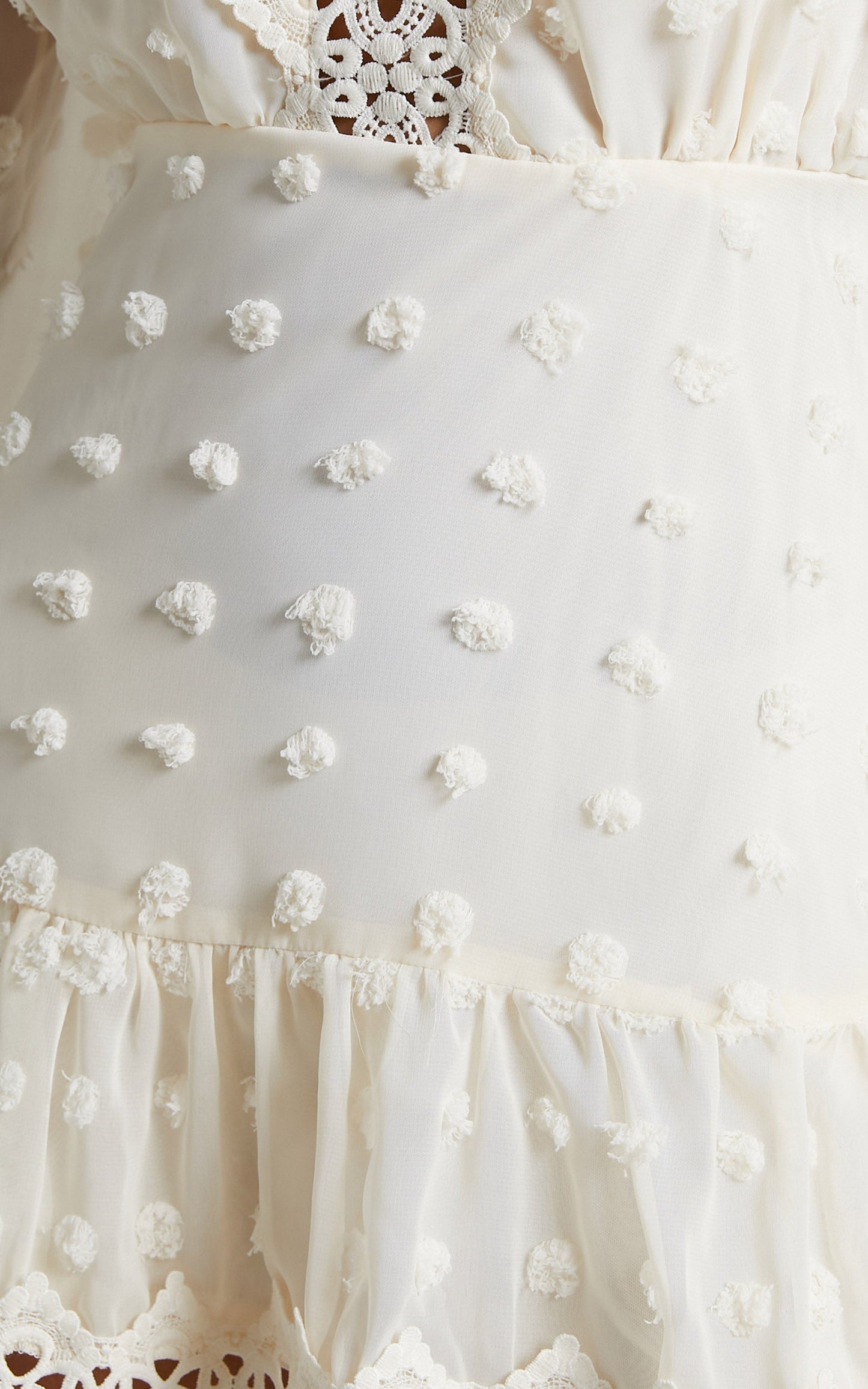 Meihna Mini Dress - Lace Detail Long Sleeve Dress in Cream