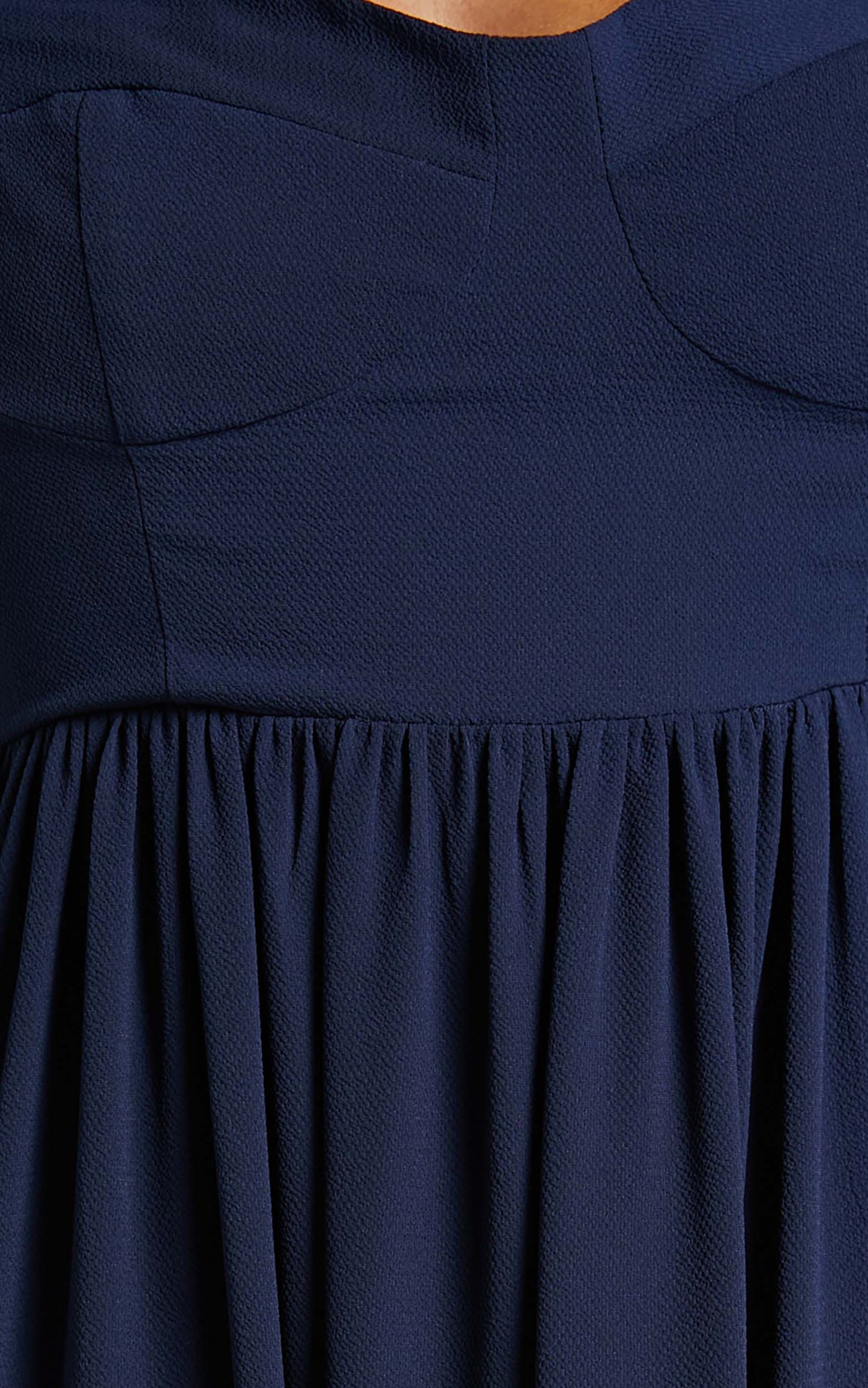 Merida Midi Dress - Gathered Thigh Split Sweetheart Dress in Navy