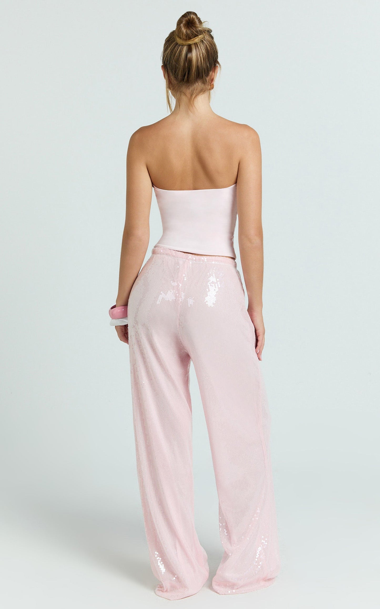 Mia Pants - Relaxed Drawstring Waist Sequin Pants in Baby Pink