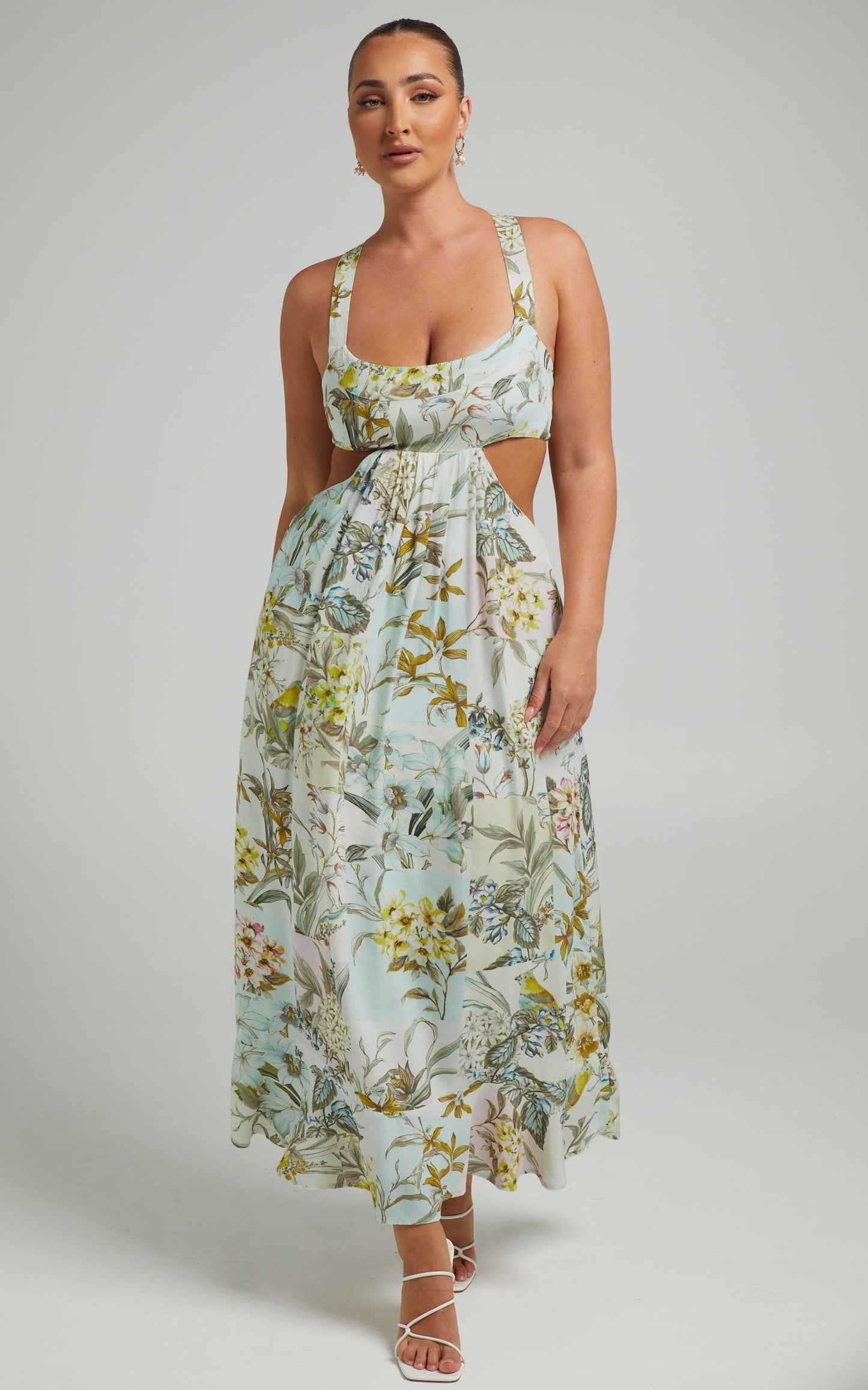 Rhoda Side Cut Out Maxi Dress in Boho Patchwork