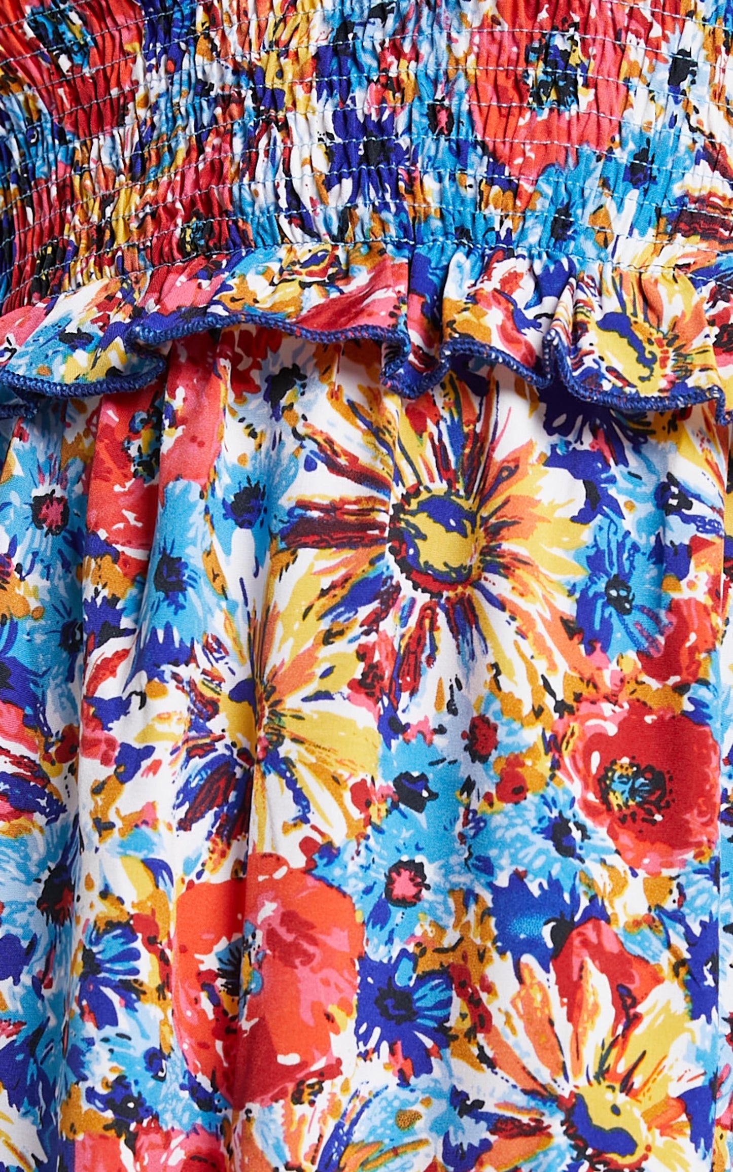 Mima Midi Dress - One Shoulder Shirred Bust Dress in Blue Floral