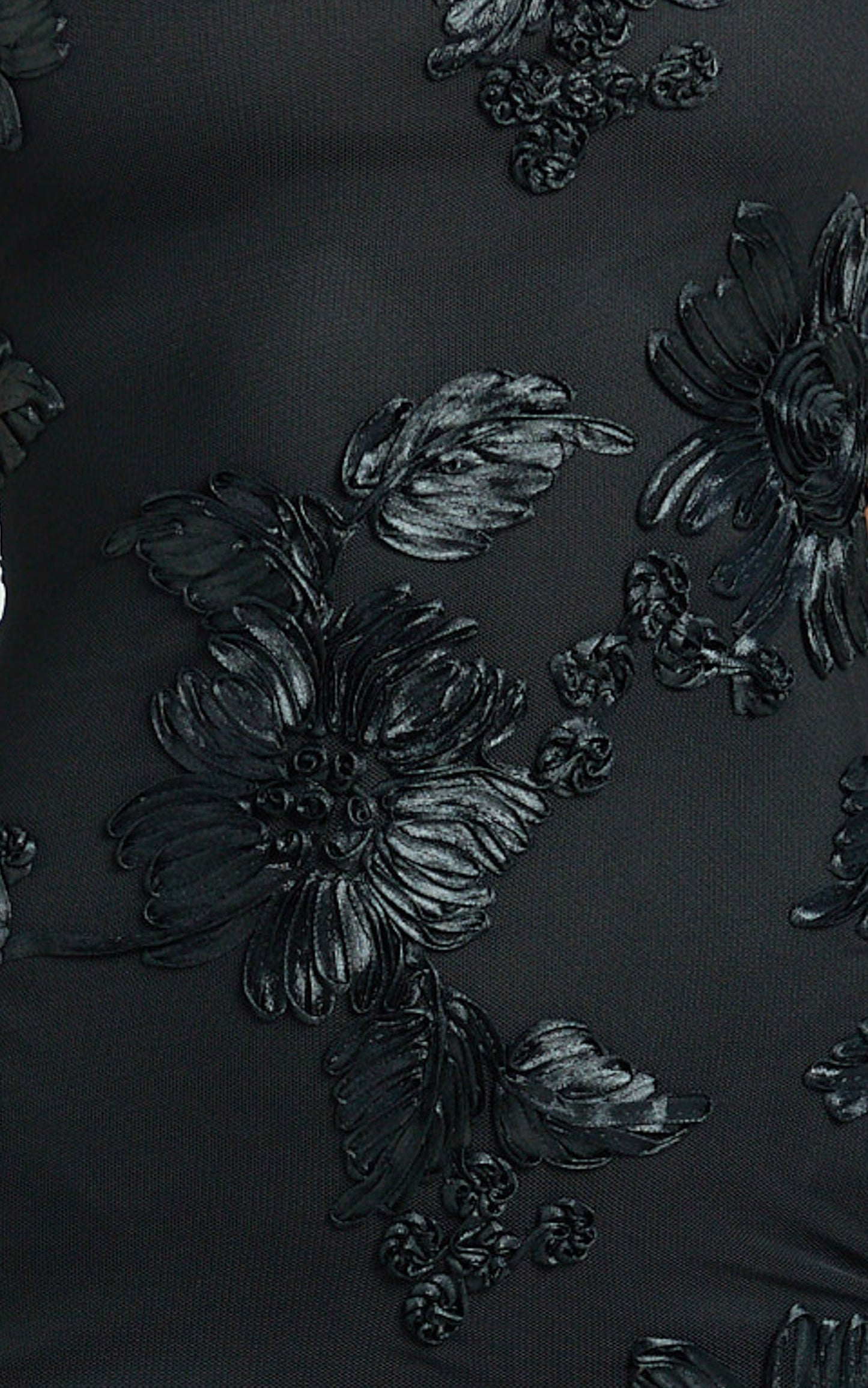 Mina Midi Dress - Embroidered Mesh Dress in Black