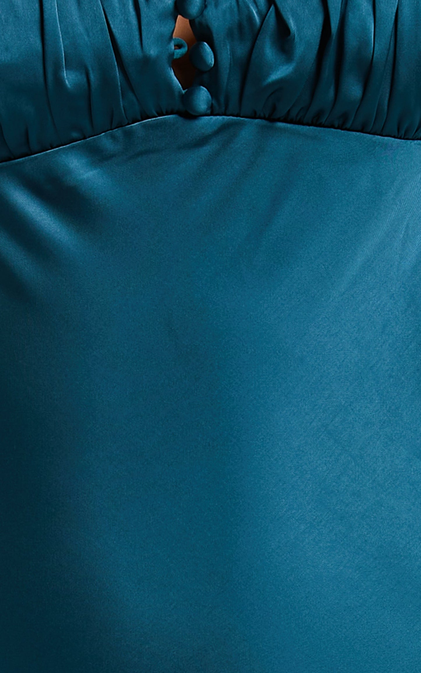 Mylah Midi Dress - Gathered V Neck Satin Dress in Teal