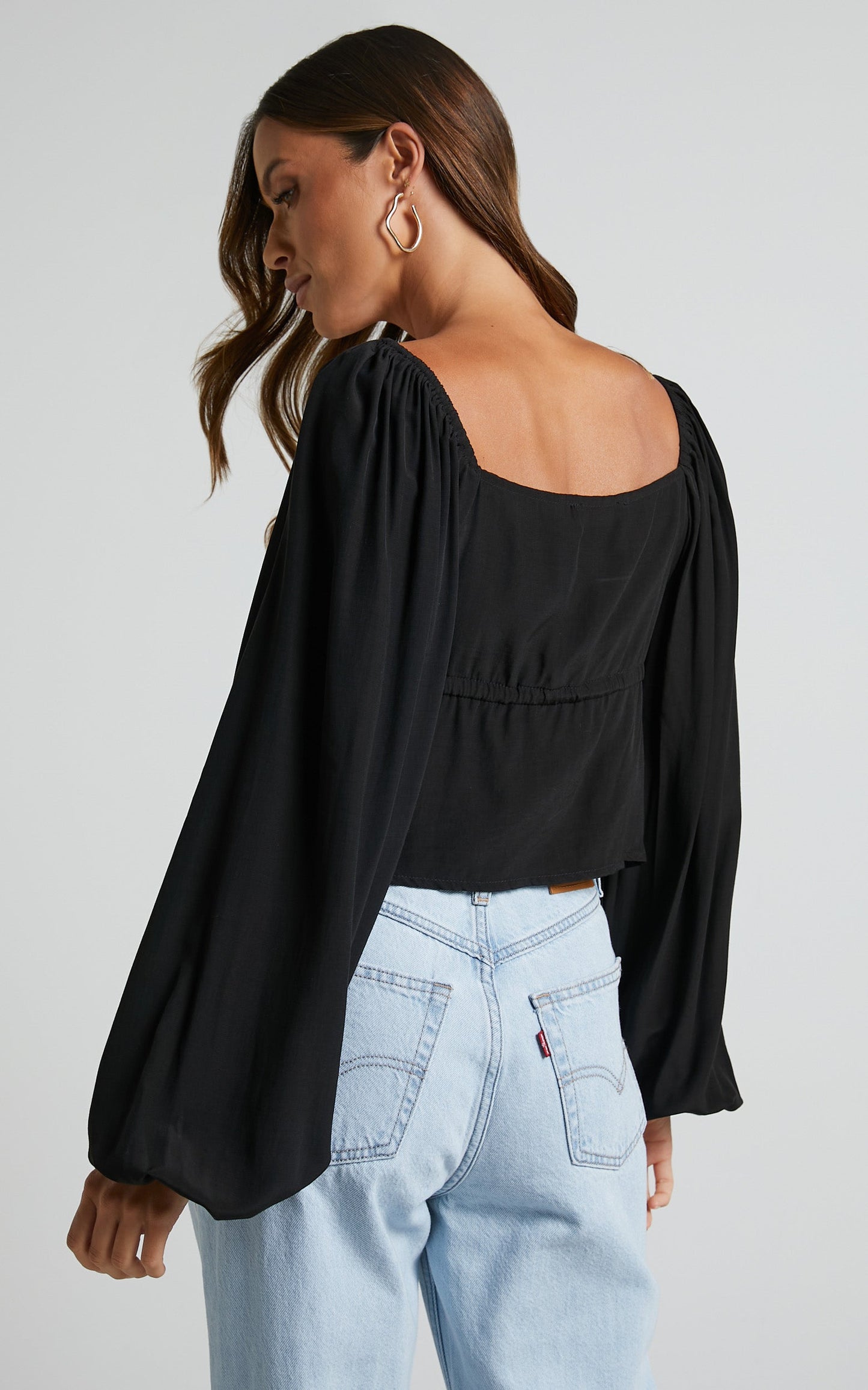 Nadine Top - Long Sleeve Ruched Bust Top in Black