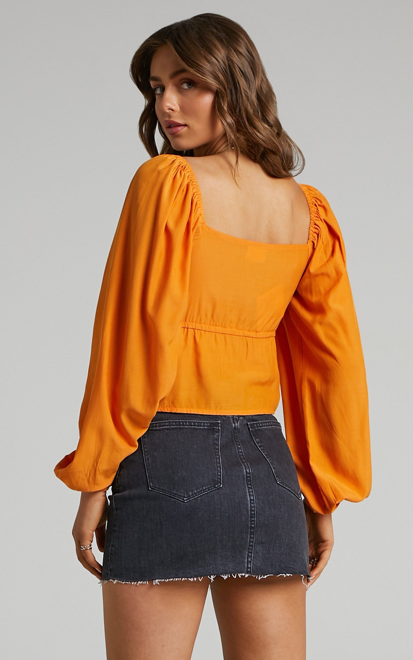 Nadine Top - Long Sleeve Ruched Bust Top in Sherbet
