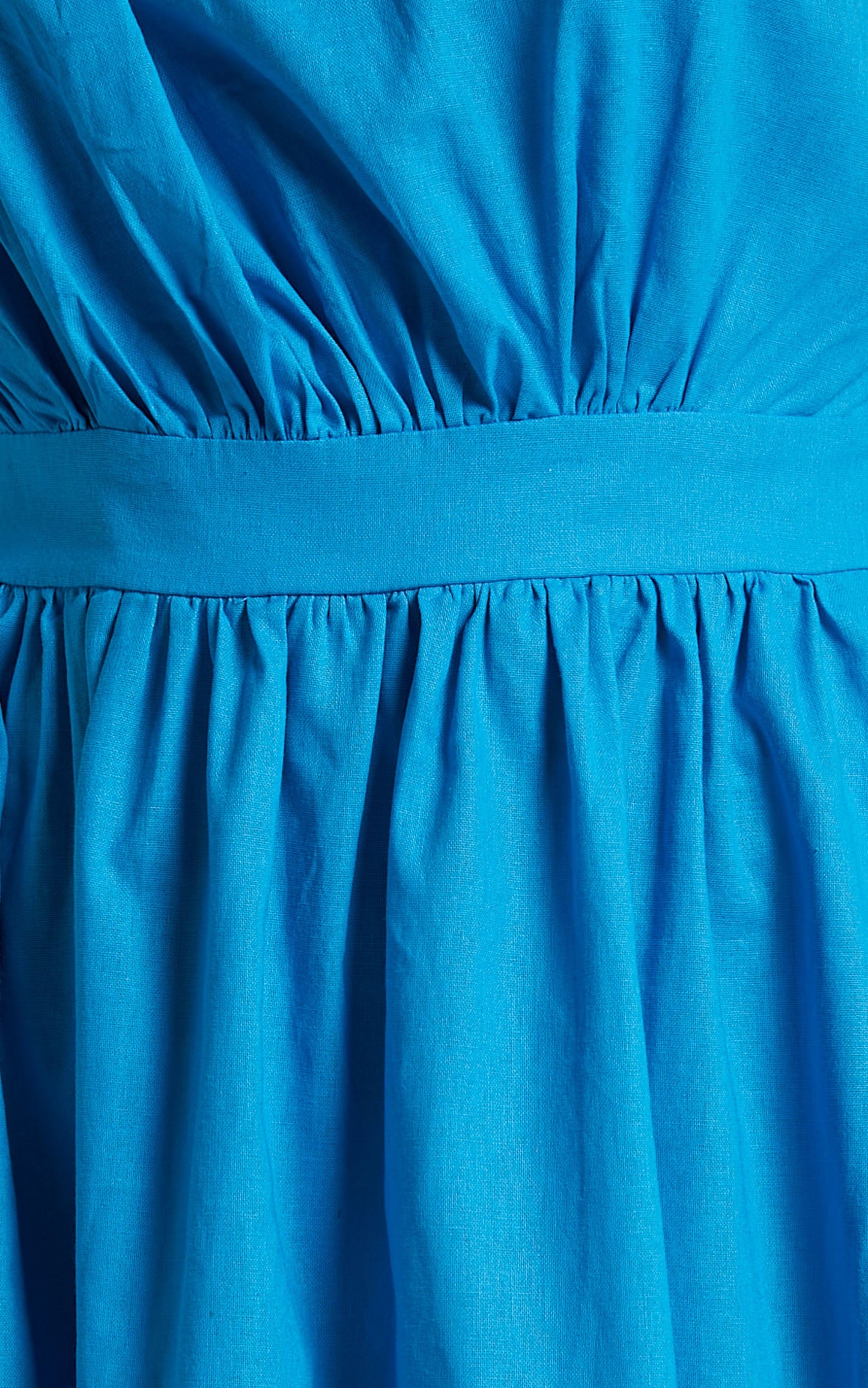 Narina Midi Dress - Linen One Shoulder Ruched Bodice A Line Dress in Blue
