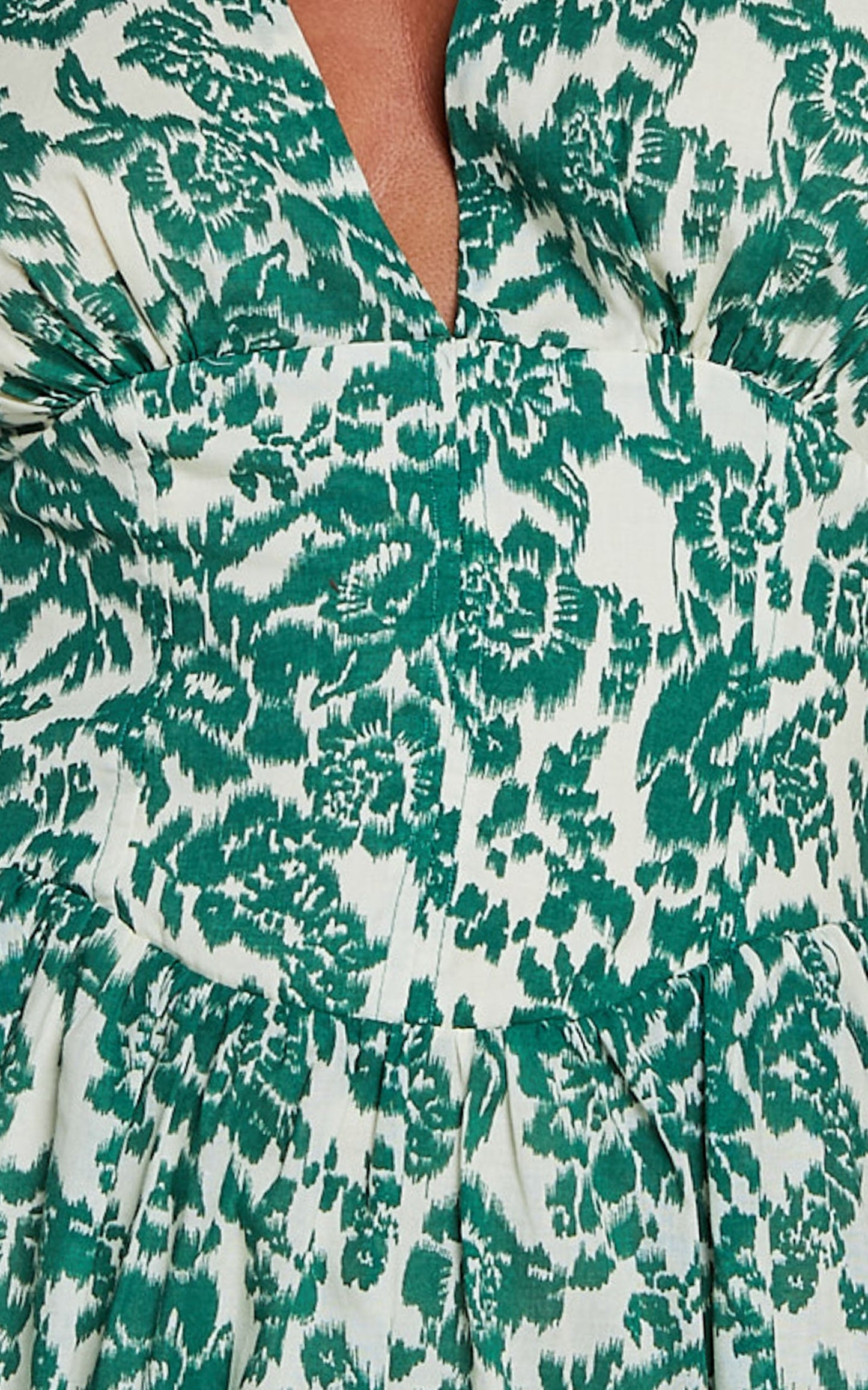 Nelli Mini Dress - Short Puff Sleeve Shirred Back Dress in Green Silhouette