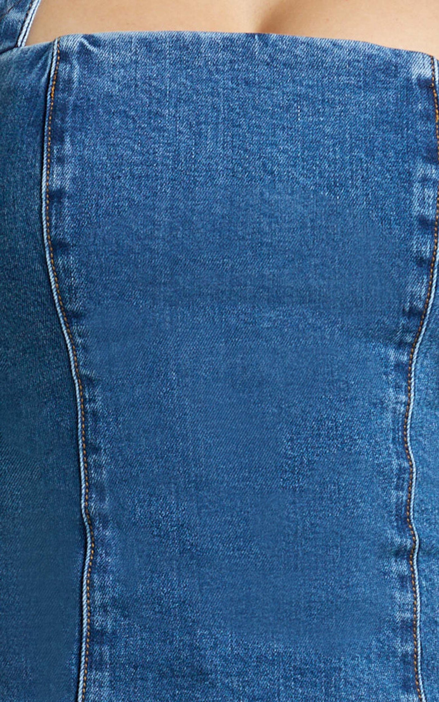 Nicky Top - Denim Hardware Buckle Halter Neck Top in Dark Blue Wash