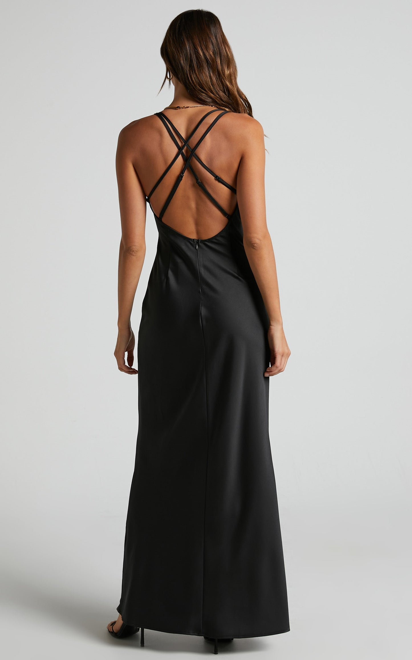 Nievie Midi Dress - Lace Trim Bias Cut Dress in Black