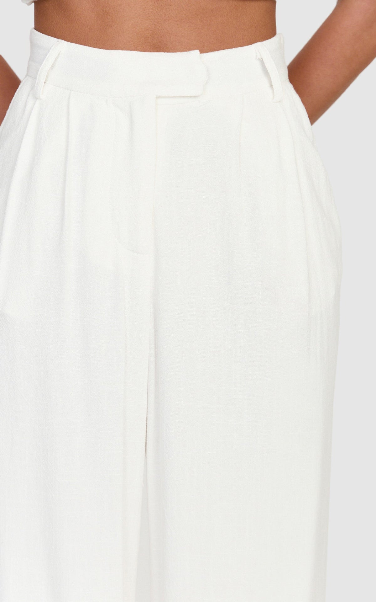 Norma Pants - High Waist Linen Blend Wide Leg Pants in White