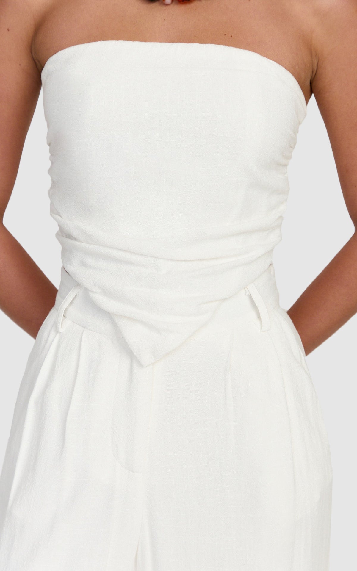 Norma Top - Strapless Linen Blend Scarf Tie Top in White