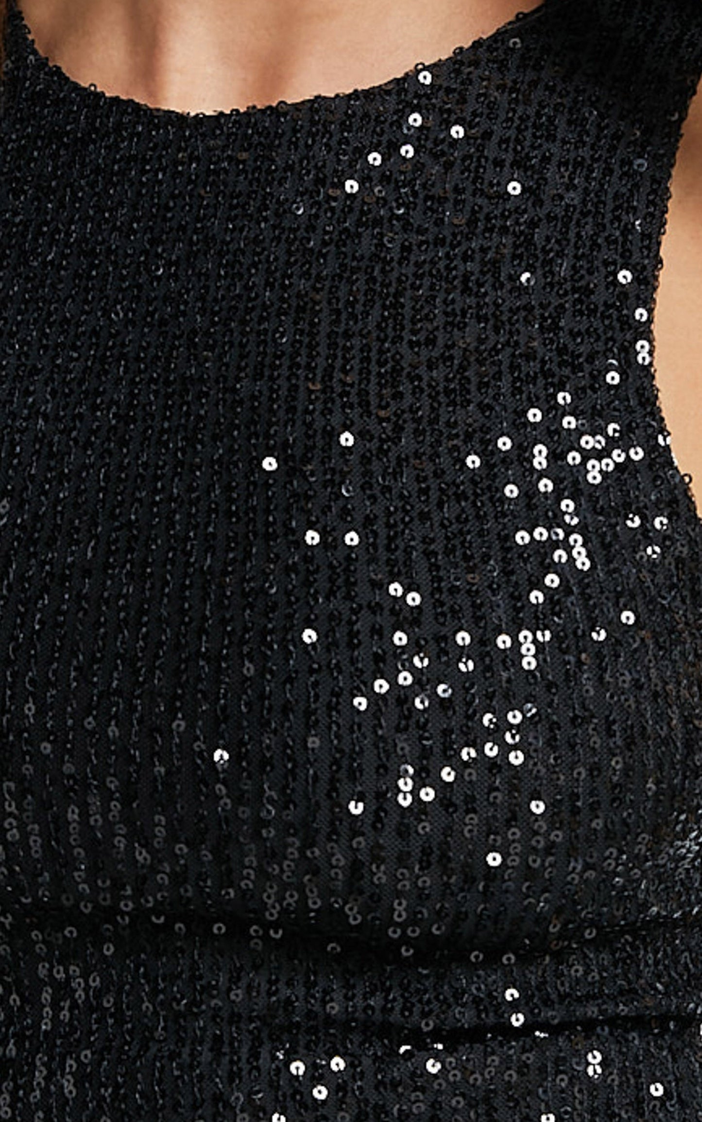 Nouvel Top - High Neck Sequin Tank Top in Black