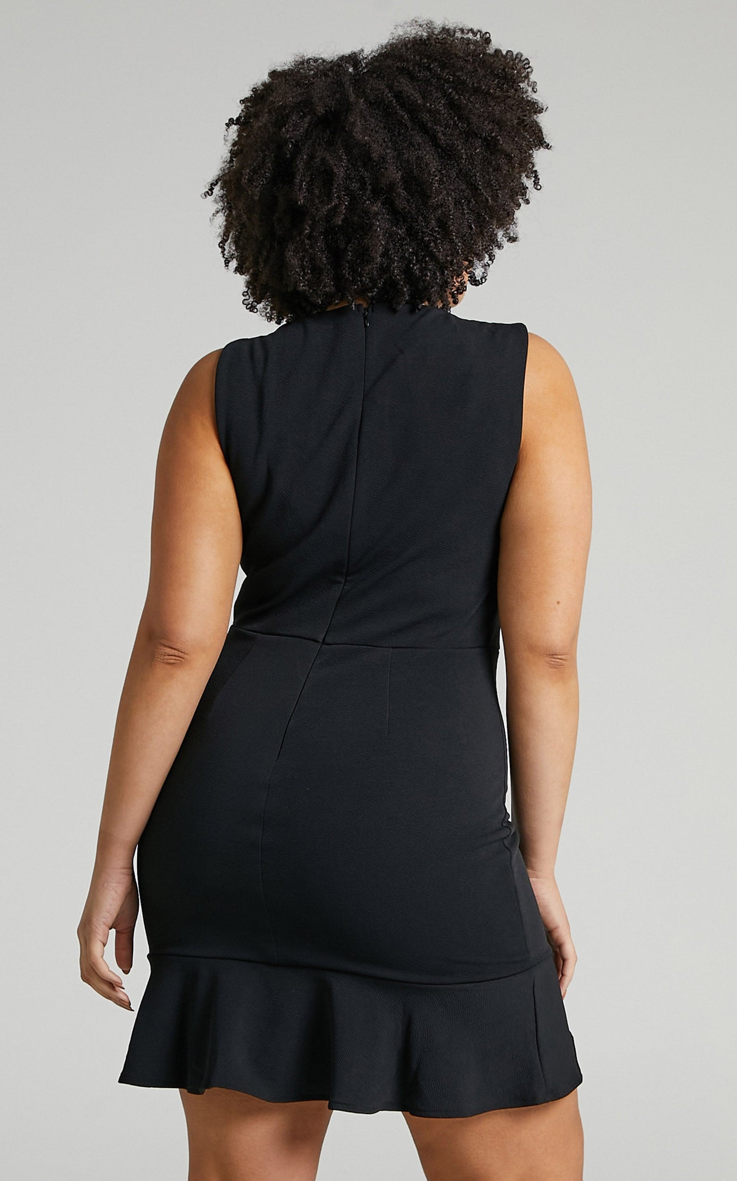 Obey Me Peplum Frill Mini Dress - Scoop Neck Sleeveless Dress in Black