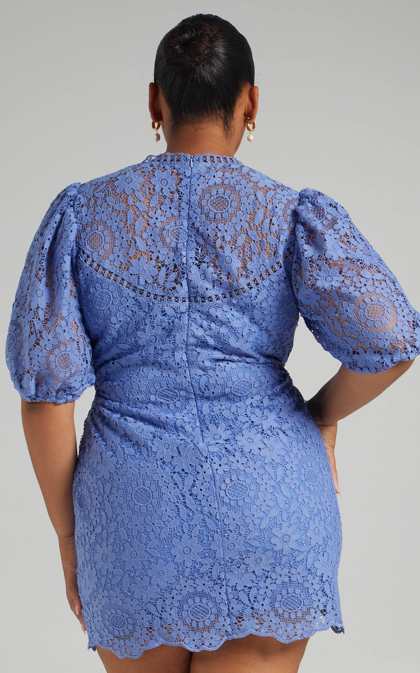 Marseille Puff Sleeve Lace Mini Dress in Cornflower Blue