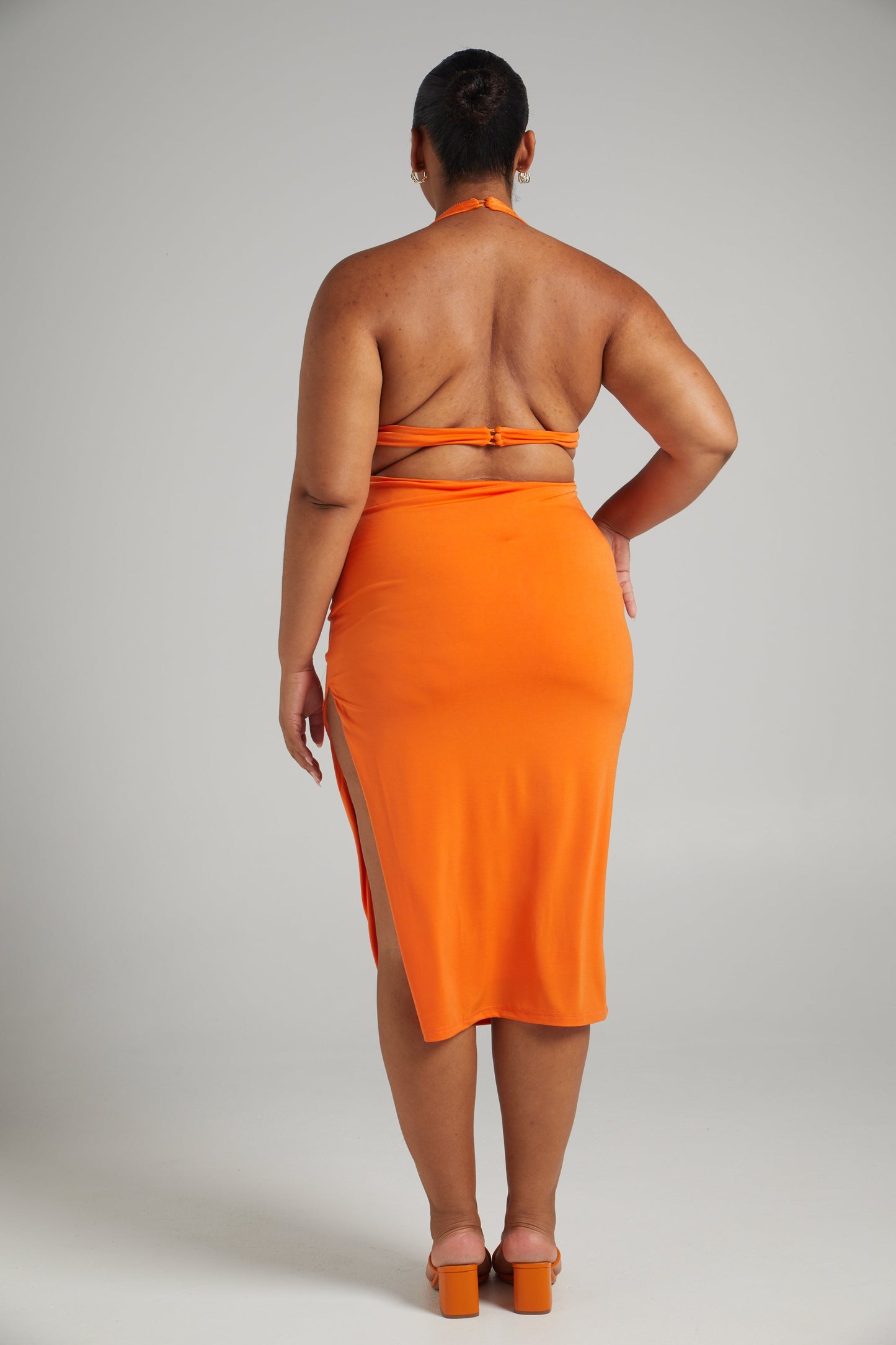 Maurine Halter Neck Cut Out Midi Dress in Orange