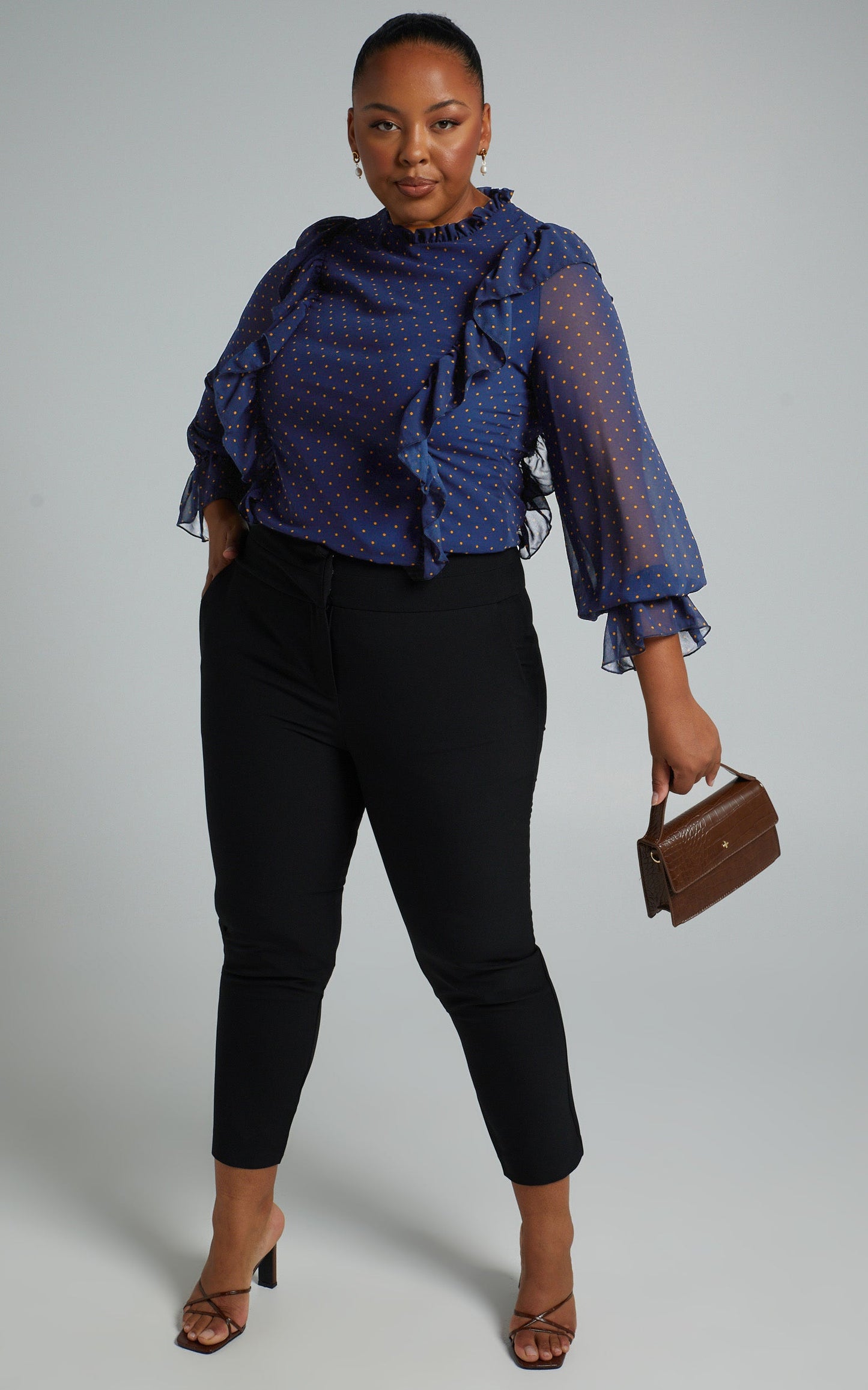 Moving Spots Top - Long Sleeve Top in Navy Spot