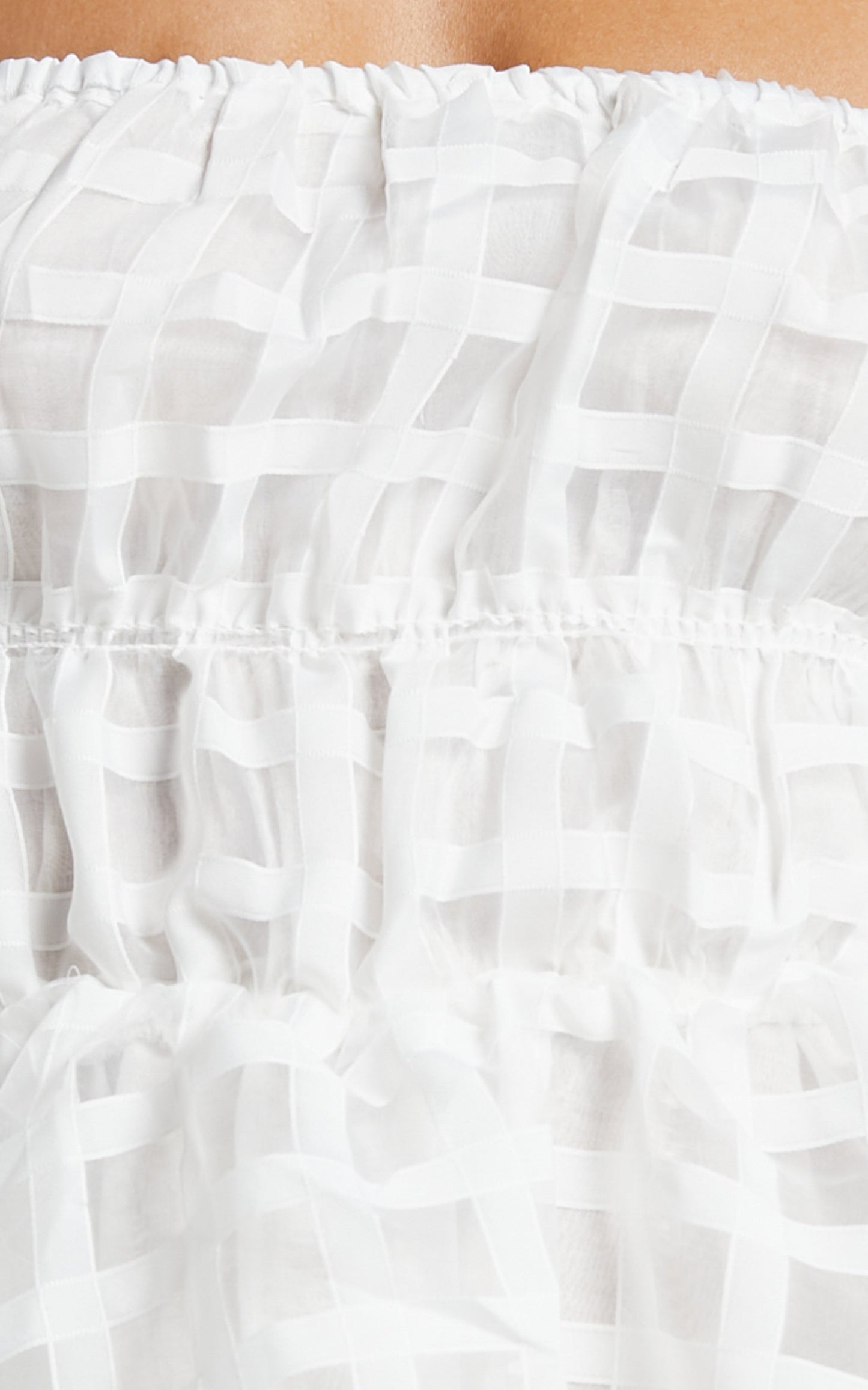 Paloma Mini Dress - Off Shoulder Puff Sleeve Textured Net Dress in White