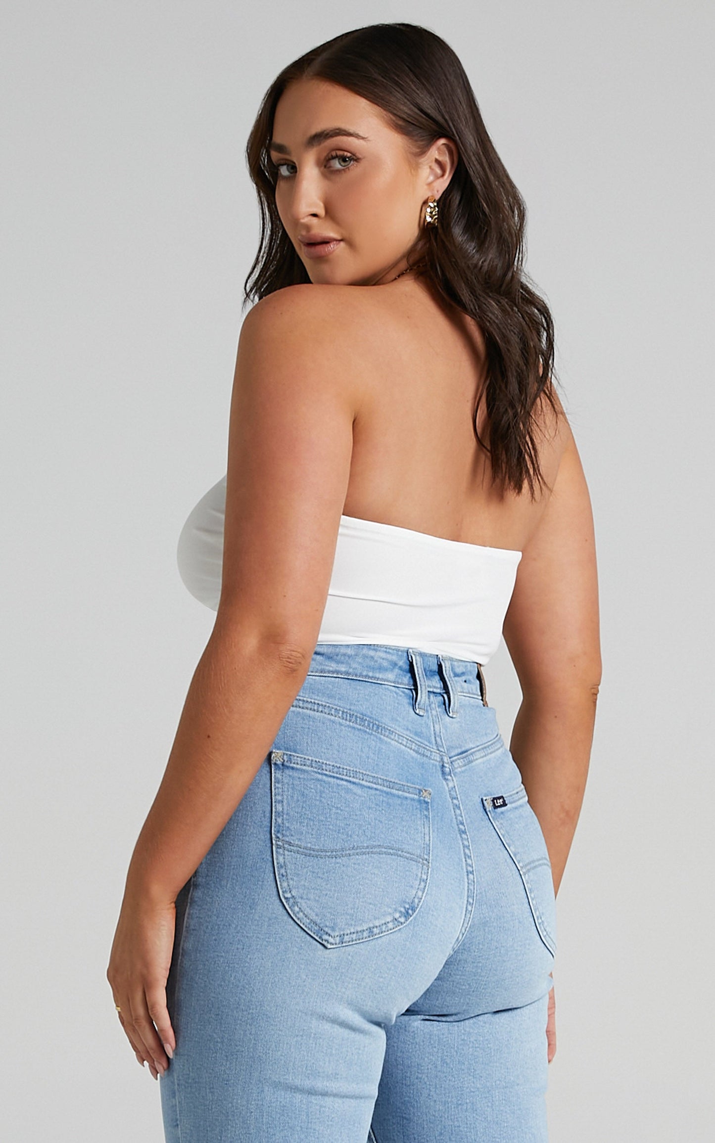 Peterson Bodysuit - Strapless Mesh Ruched Bodysuit in White