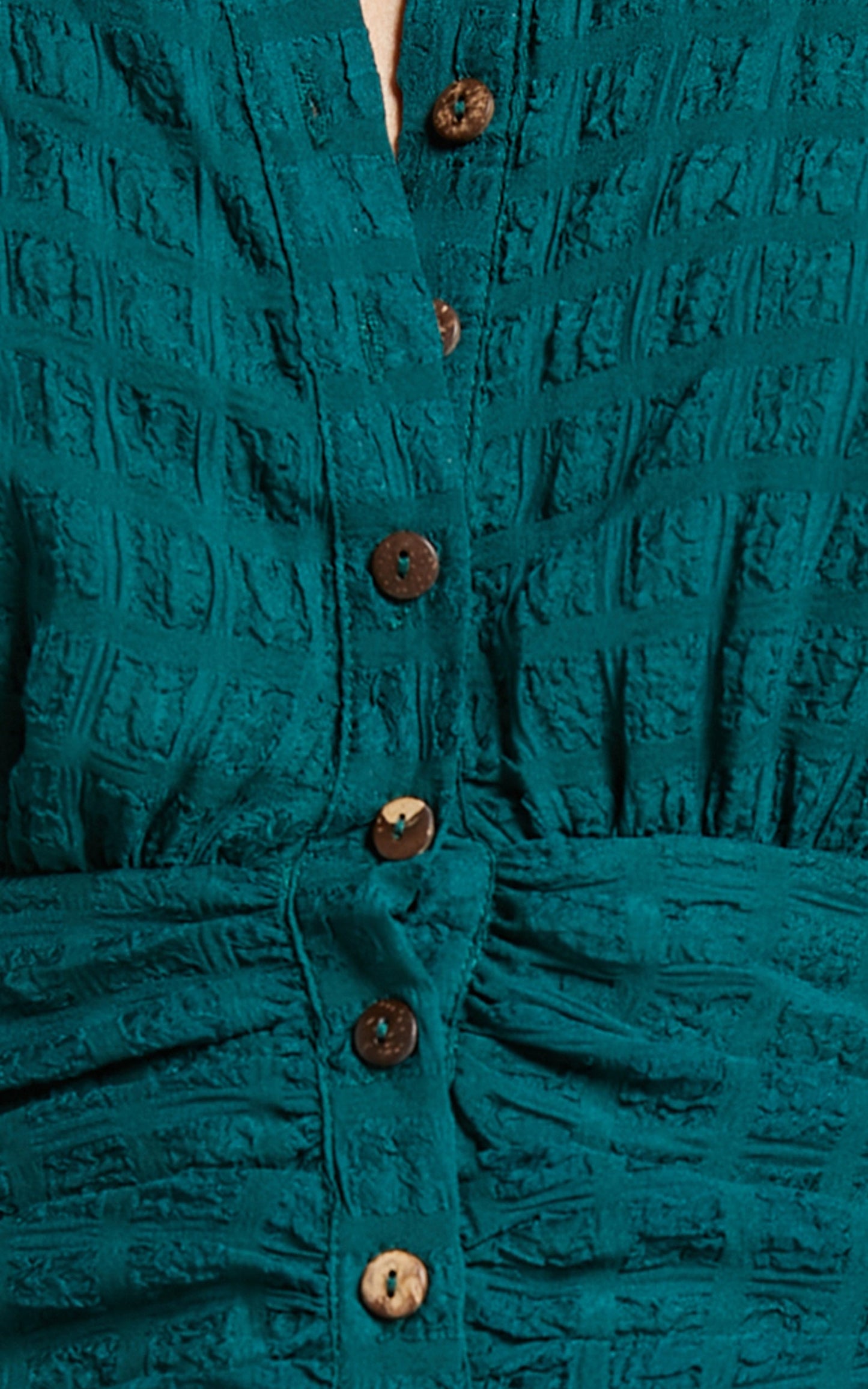 Pippie Mini Dress - Ruched Waist Long Sleeve Textured Dress in Emerald