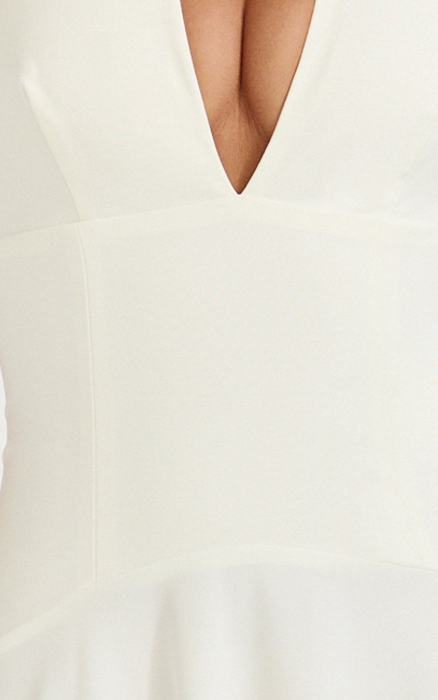 Poppy Maxi Dress - Contrast Skirt Deep Plunge Halter Dress in Off White