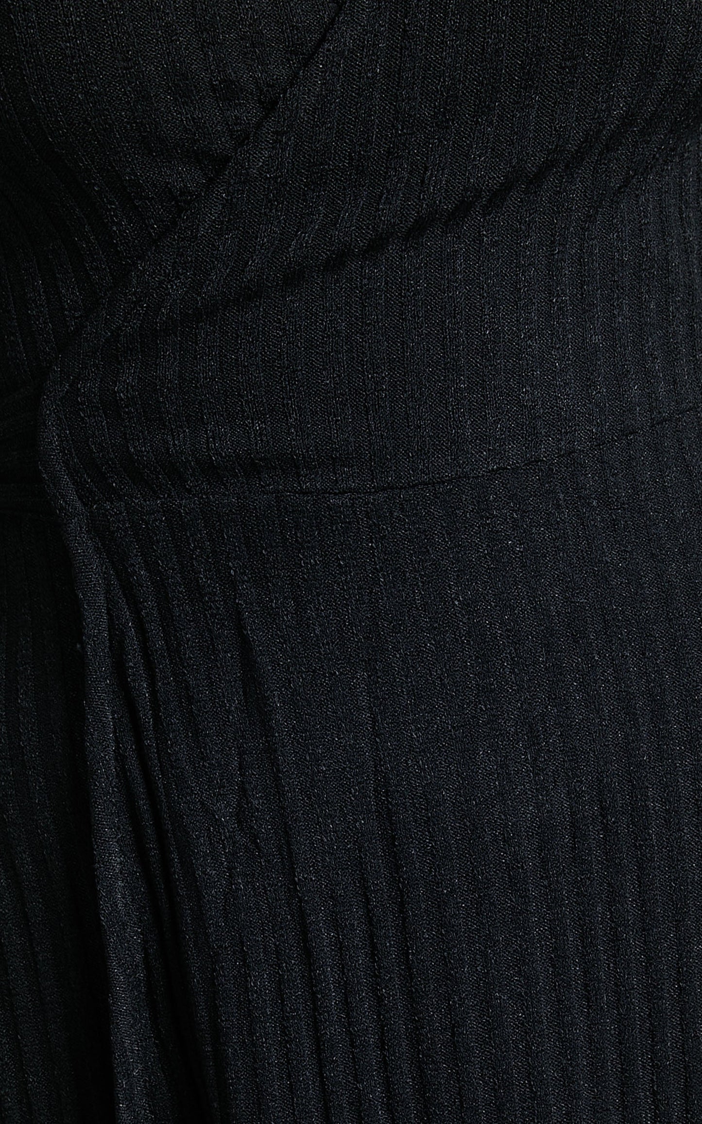 Precila Mini Dress - Long Sleeve Rib Wrap Dress in Black