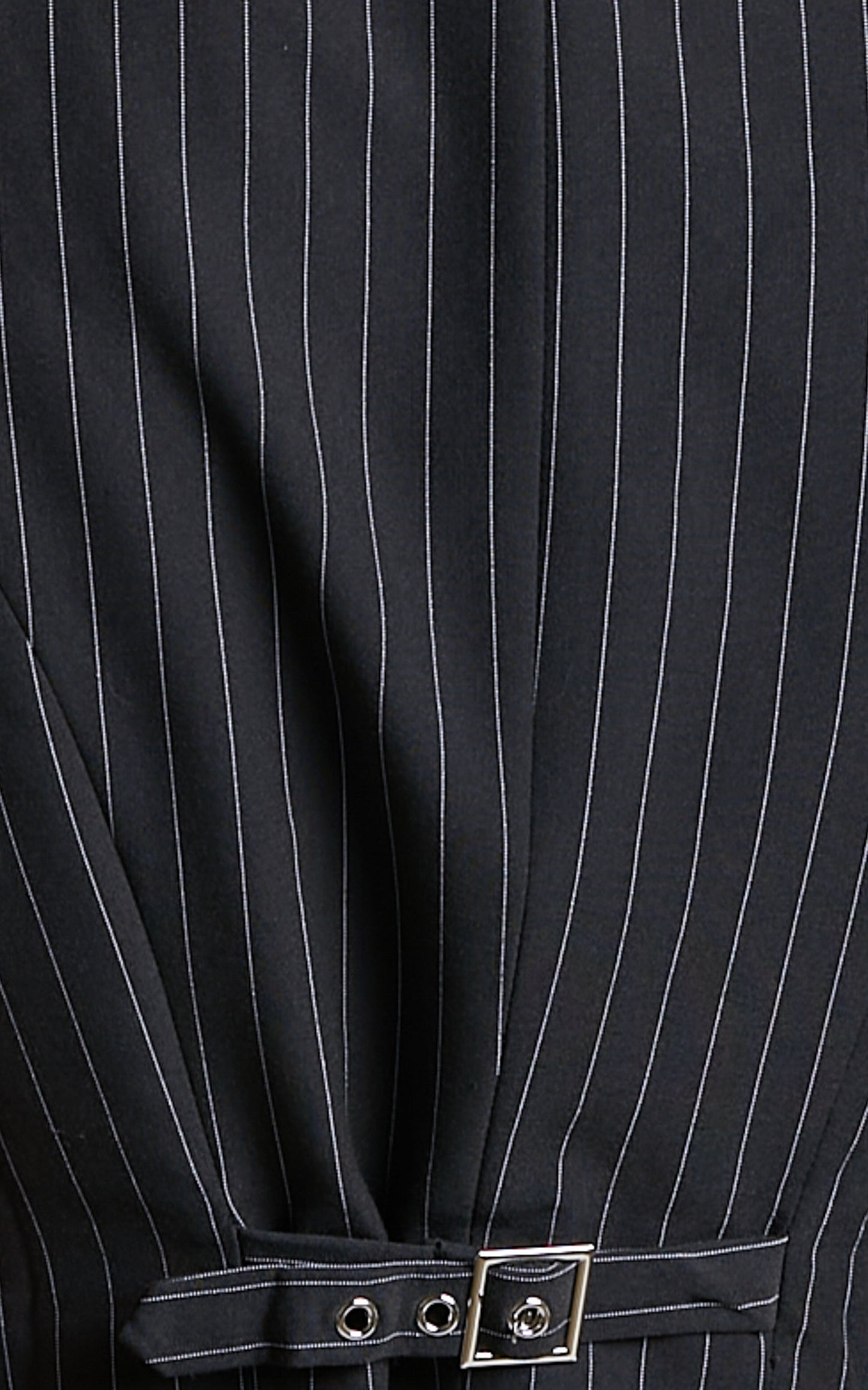 Queennie Waistcoat - Button Through Top in Black Pinstripe