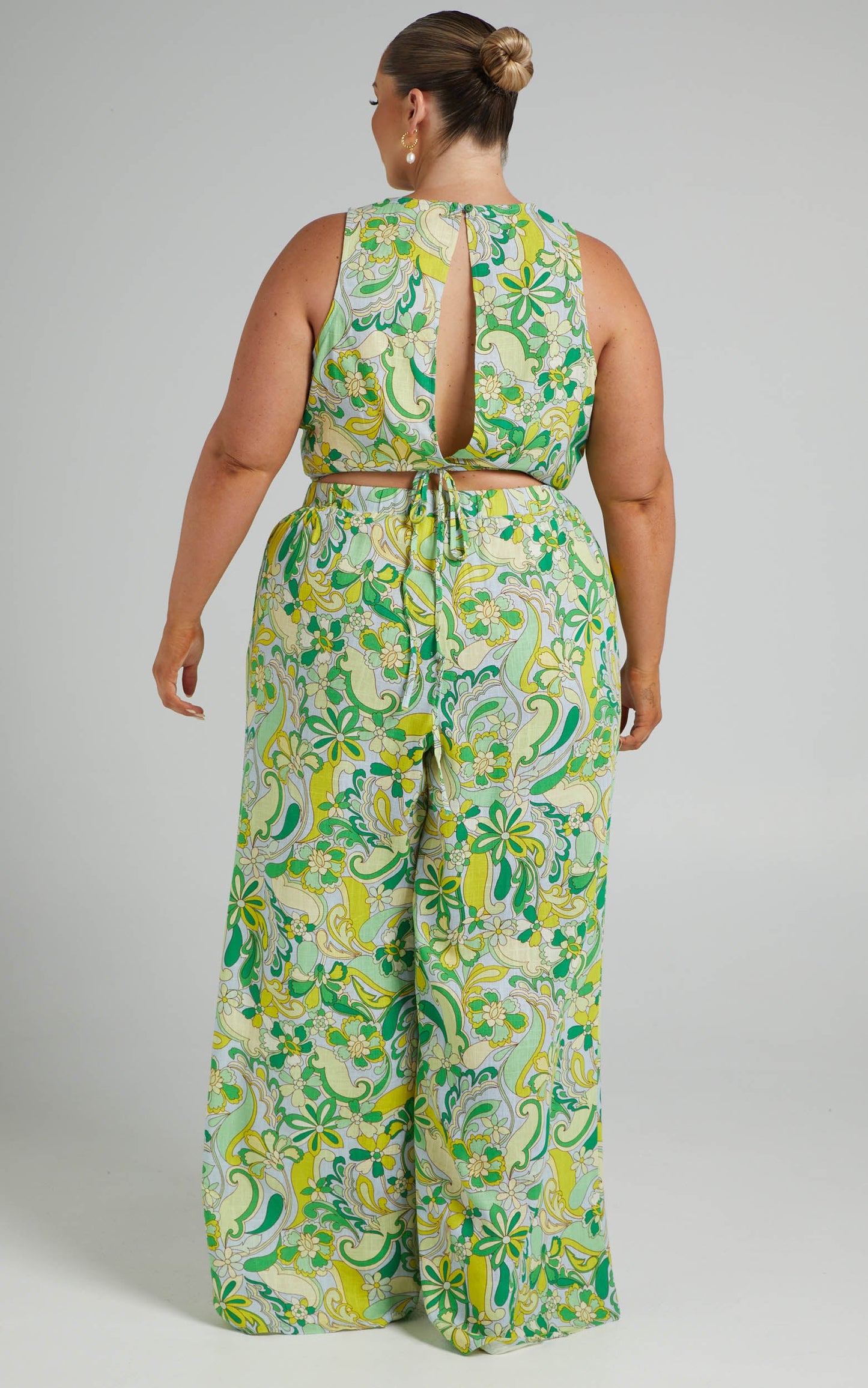 Hensely Two Piece Set - Linen Crop Top and Wide Leg Pants in California Dreamin