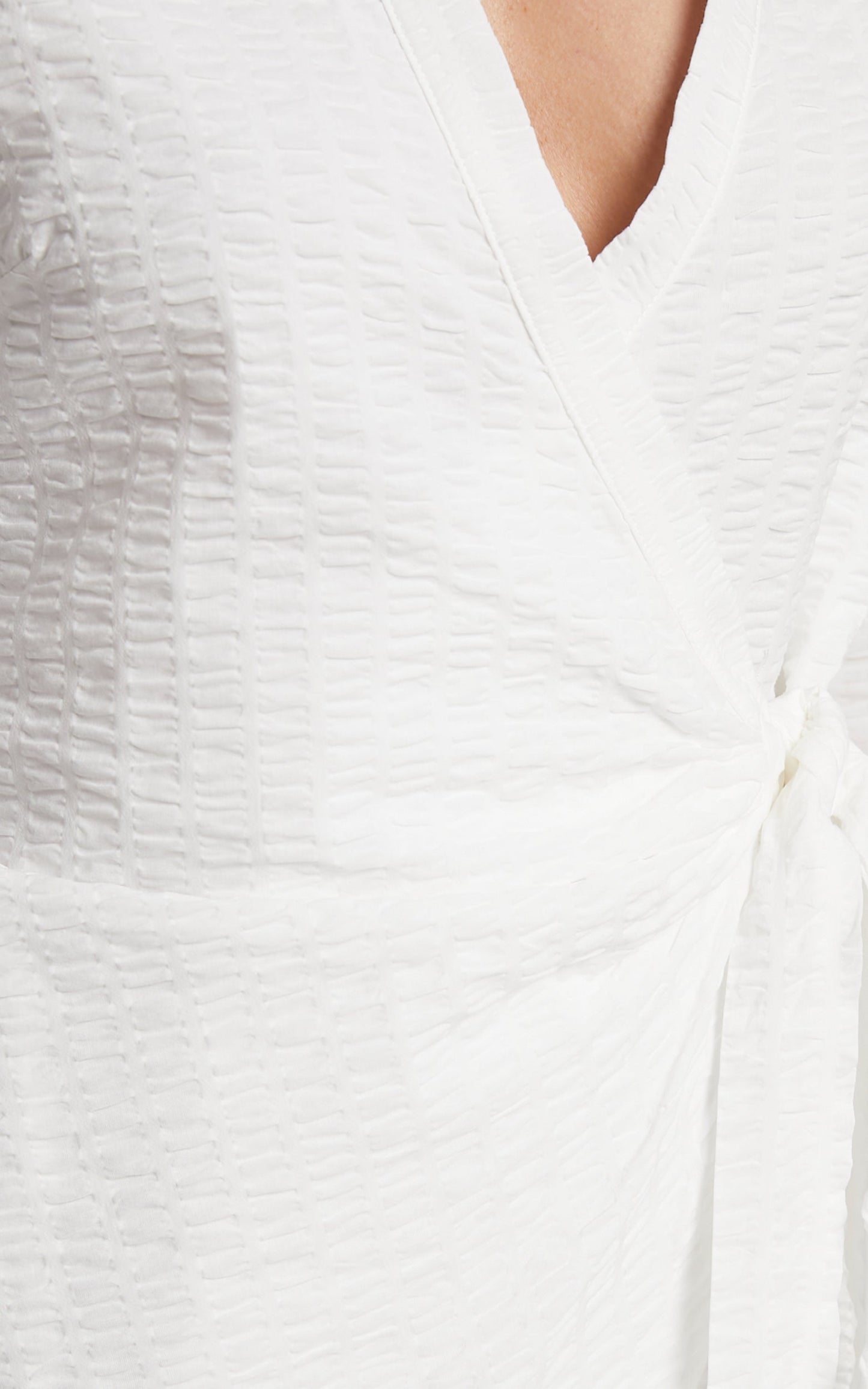 Rayfa Mini Dress - Long Sleeve Textured Wrap Dress in White