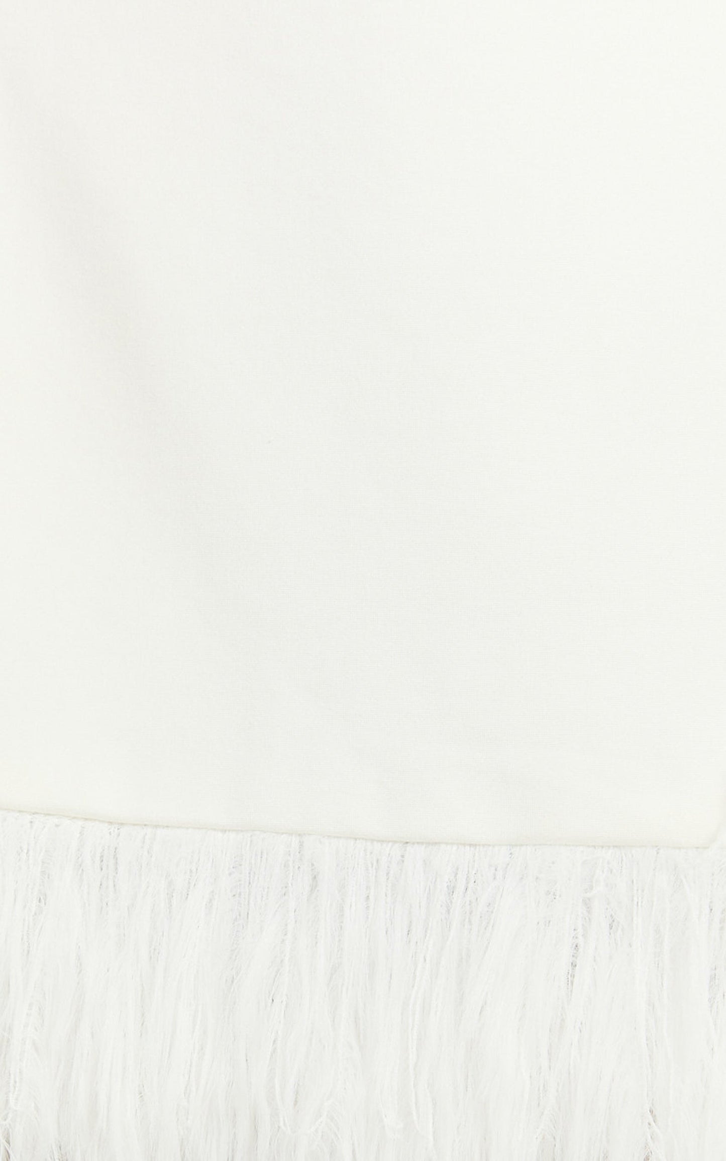 Rhaiza Mini Skirt - Faux Feather Trim High Waisted Skirt in White