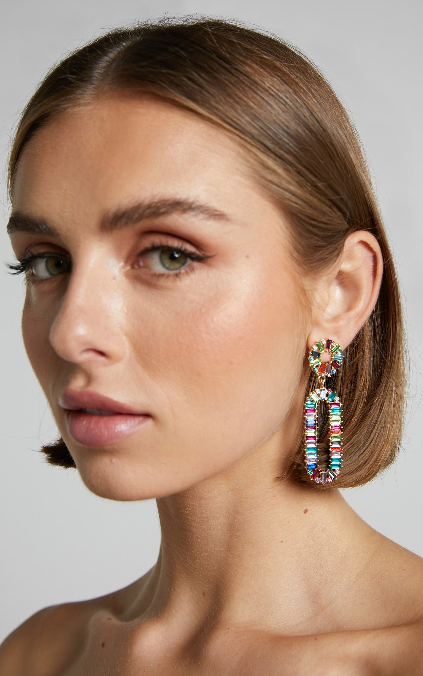 Rhanda Earrings - Gemstone Drop Earrings in Multicolour Diamante