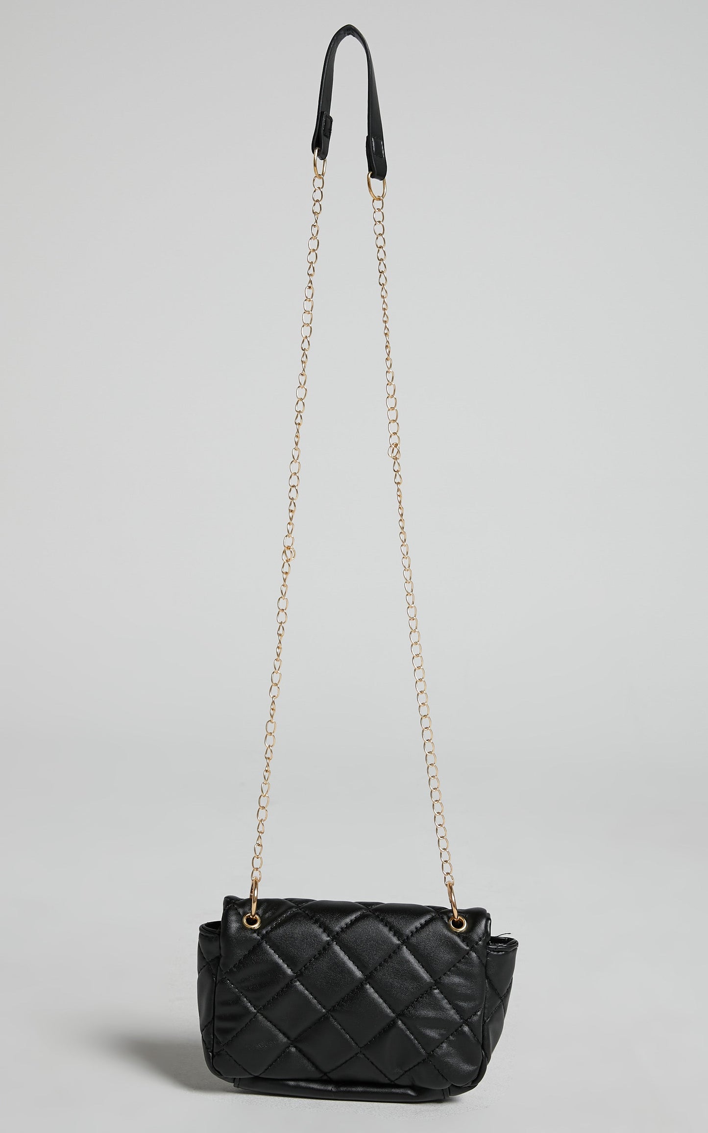 Rhianna Shoulder Bag - Chain Strap Quilted Bag in Black