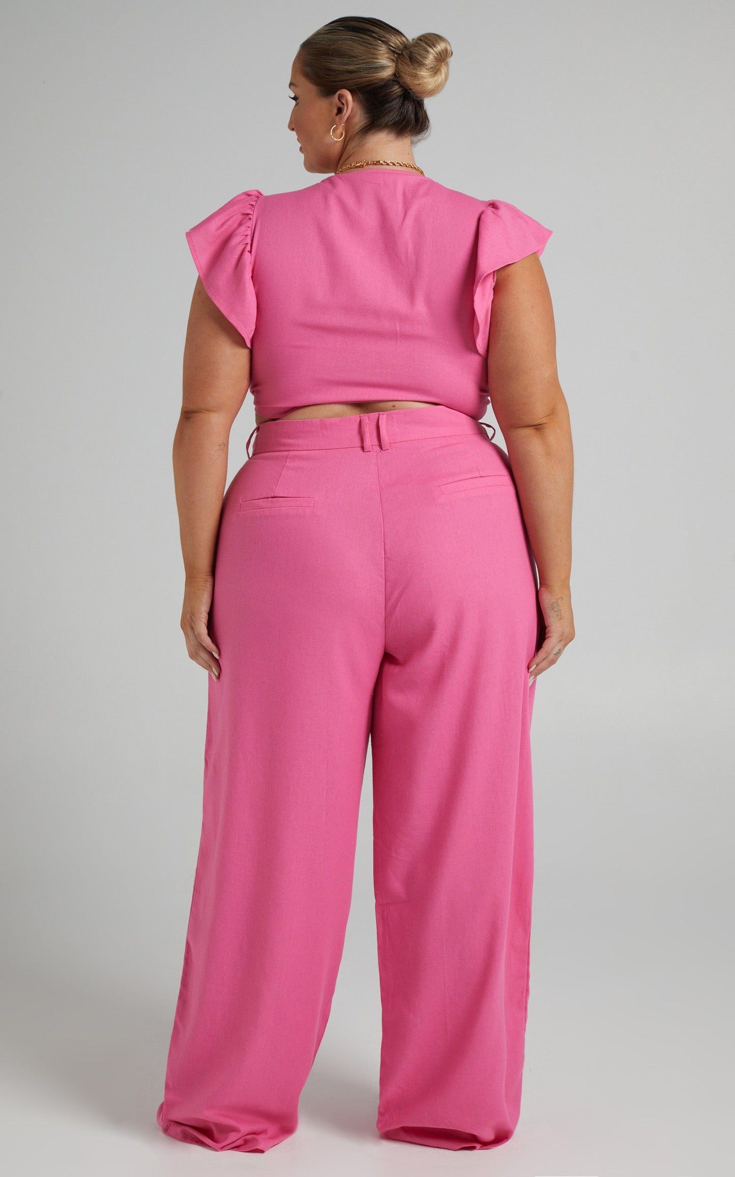 Lita Tie Front Two Piece Linen Blend Set in Pink