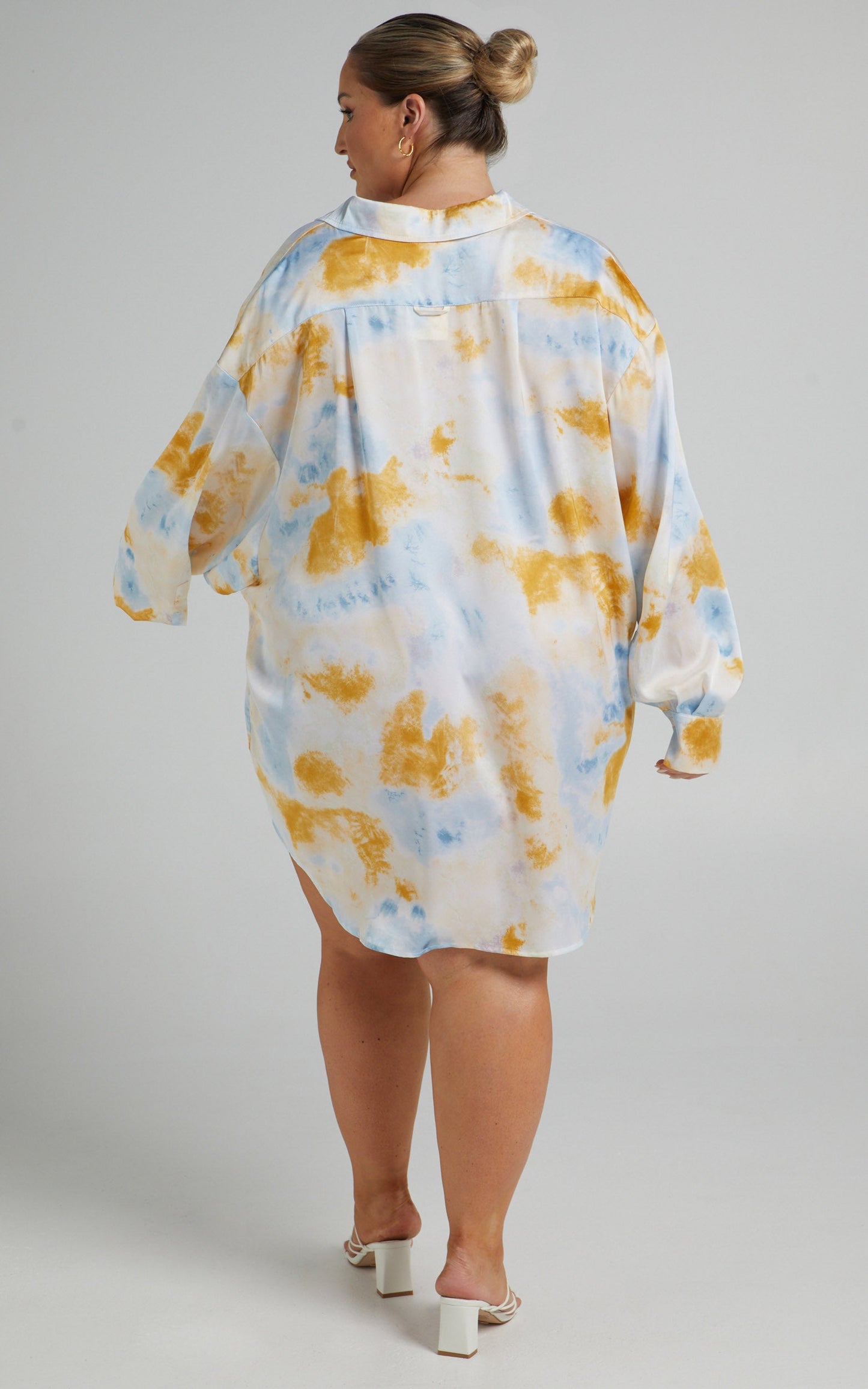 Bia Long Sleeve Shirt Dress in Multi Satin