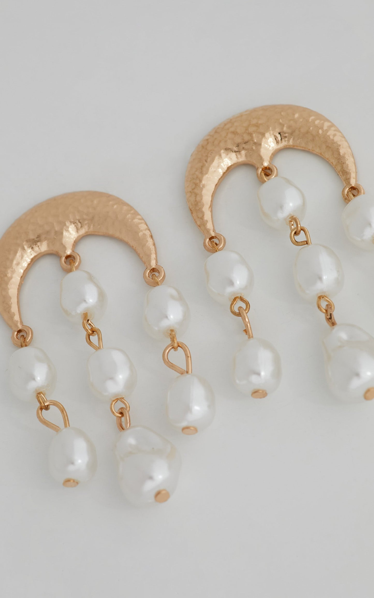 Rochielyn Three Strand Pearl Drop Earrings in Gold