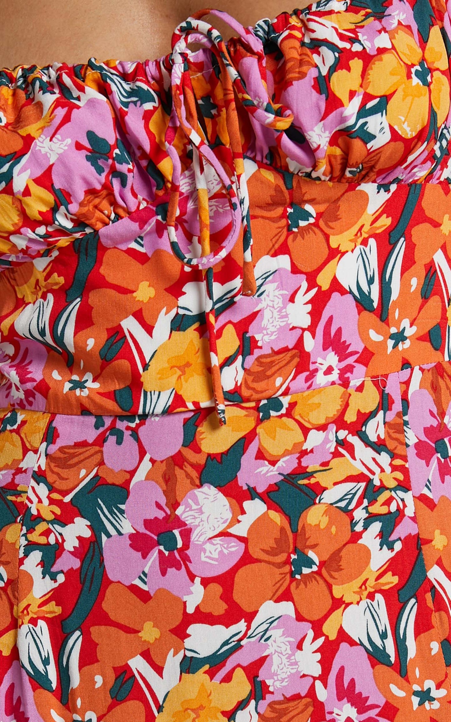 Rosario Midi Dress - Ruched Bust Puff Sleeve Dress in Spring Floral