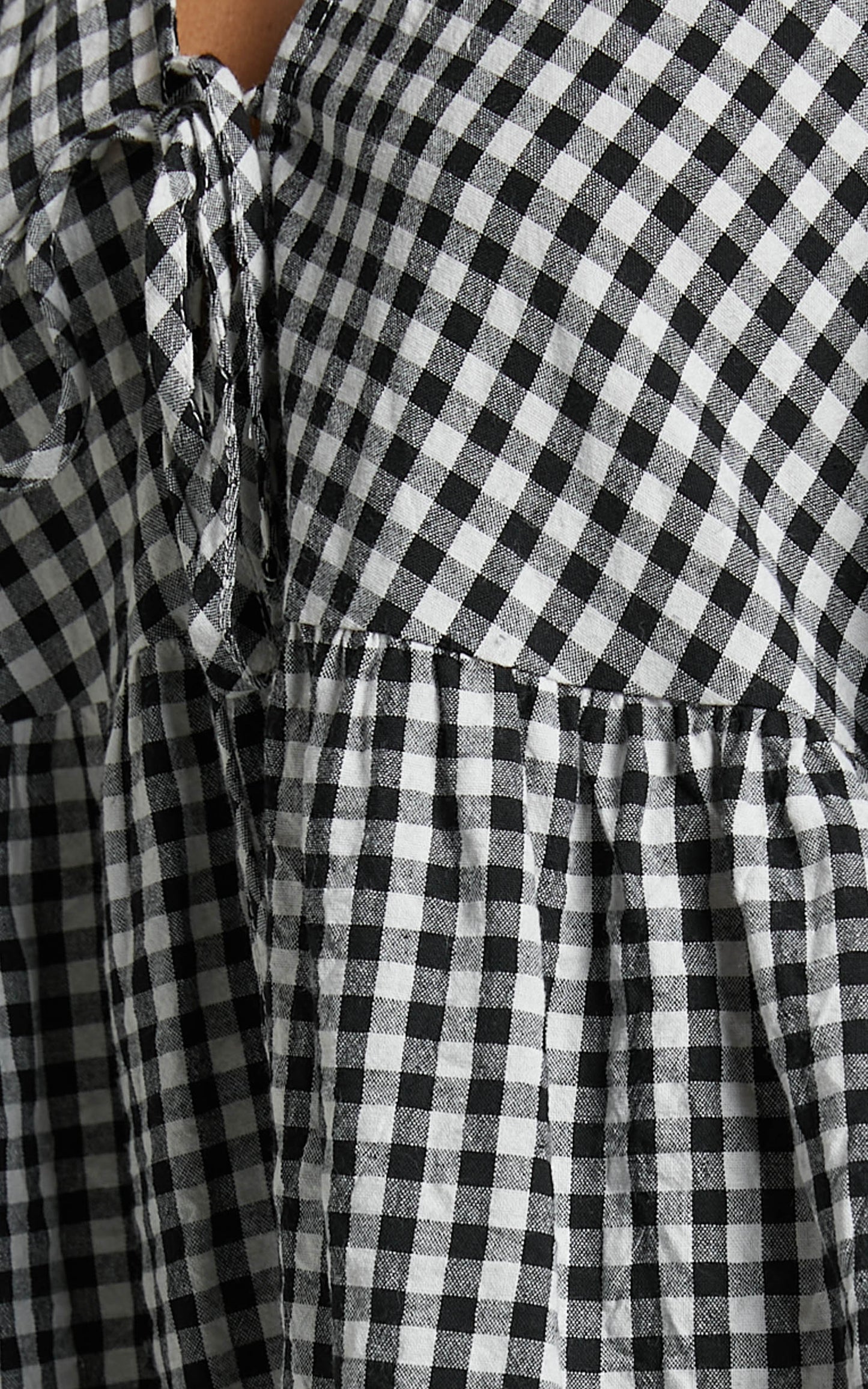 Rosita Mini Dress - Tie Front Puff Sleeve Dress in Black and White Check