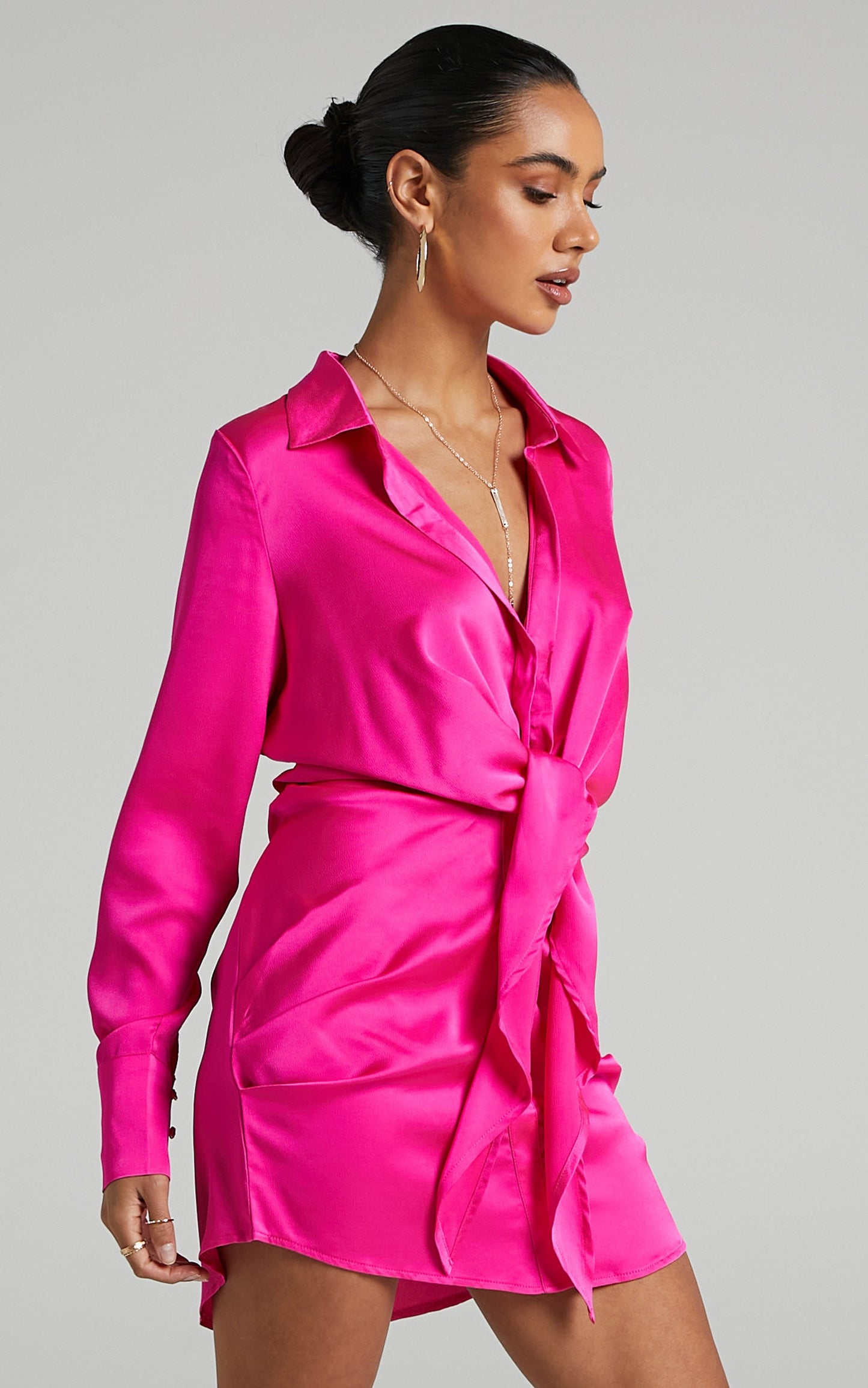 Runaway The Label - Ruby Shirt Dress in Fuchsia