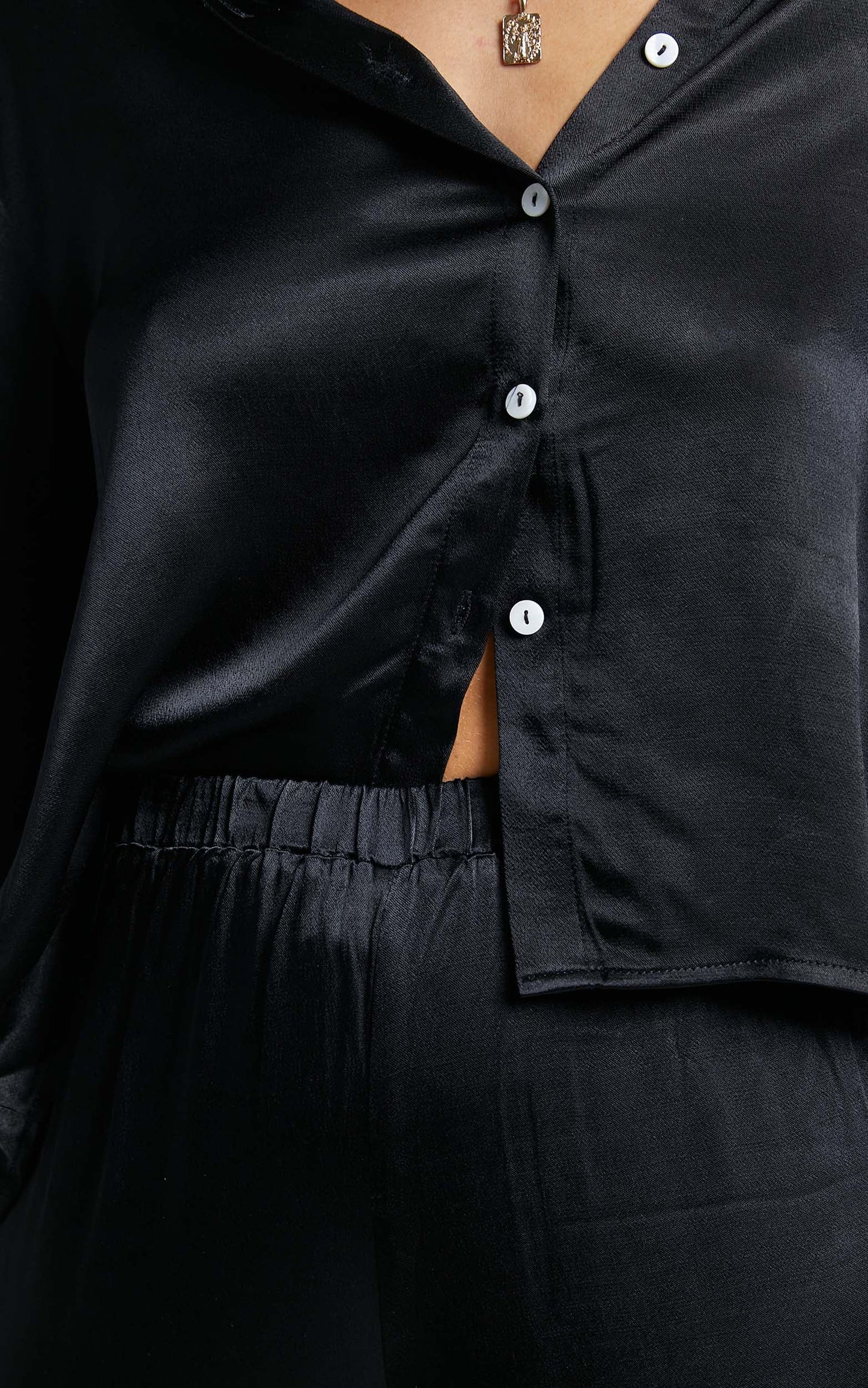 SNDYS - Rising Star Satin Shirt in Black