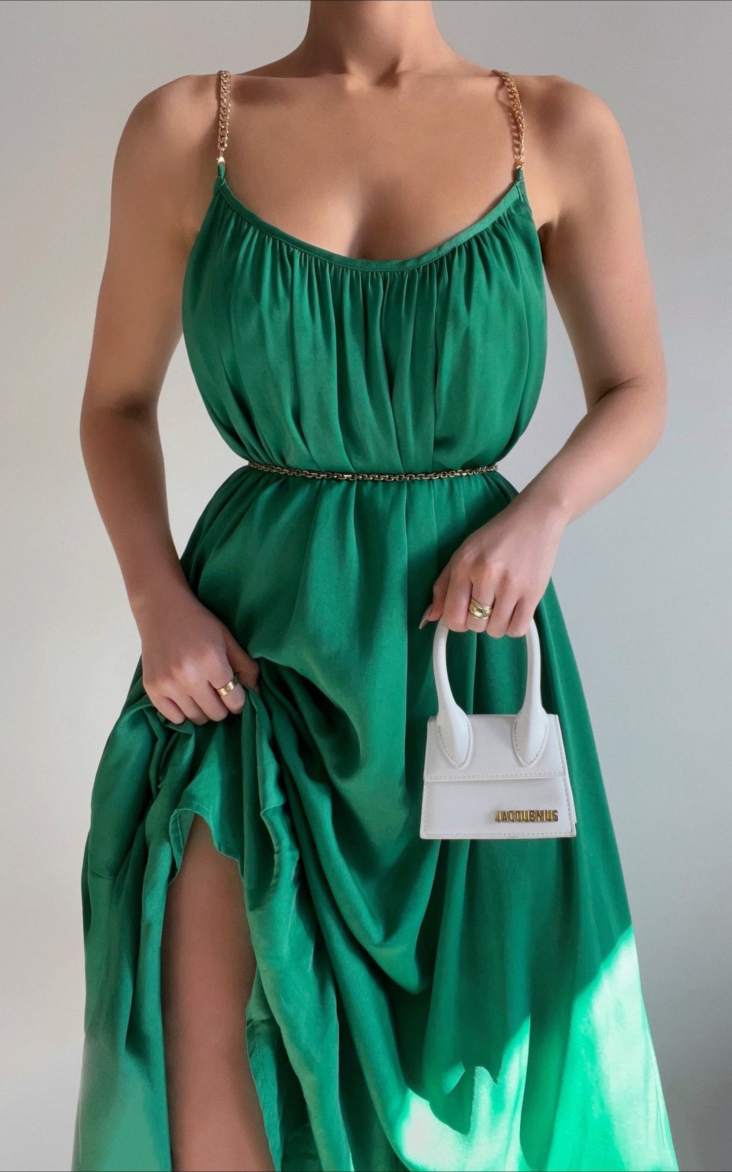 Sychie Maxi Dress - Chain Straps Relaxed Dress in Green
